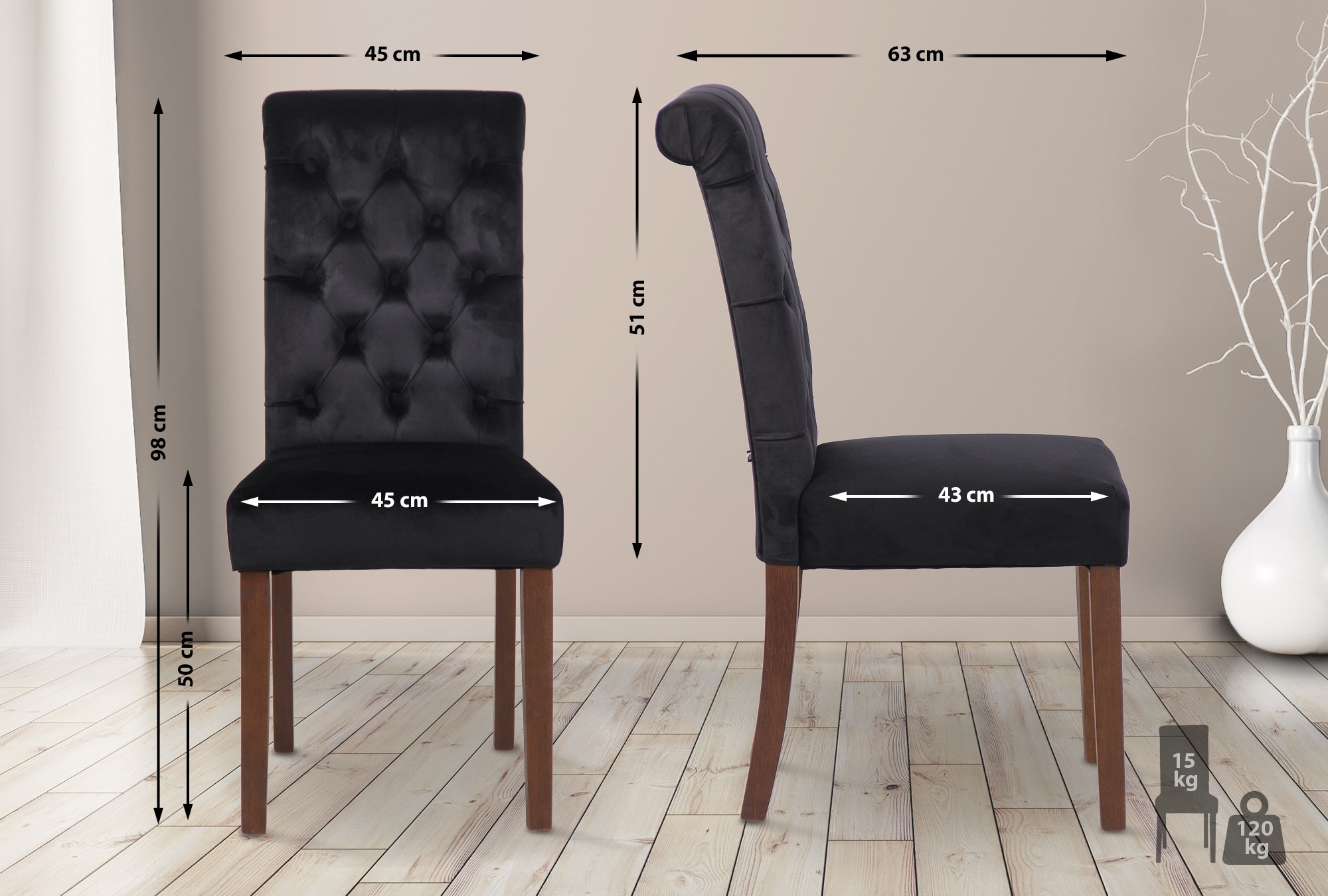 Set de 2 sillas de comedor Lisburn en tela o terciopelo