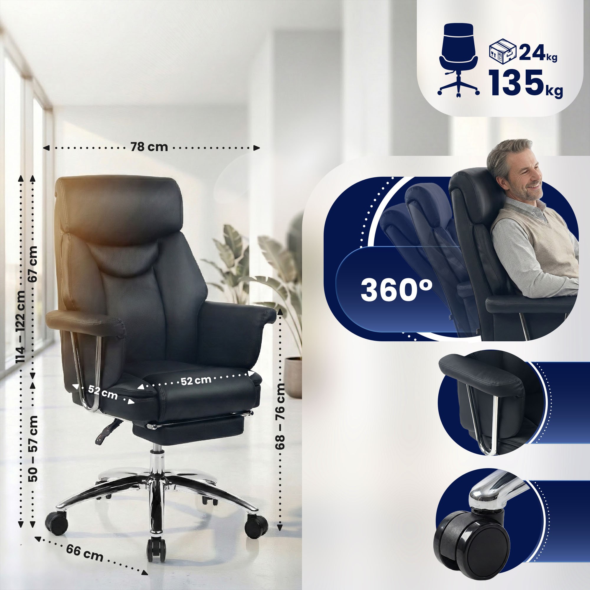 Silla de Oficina Dahra Cuero Auténtico