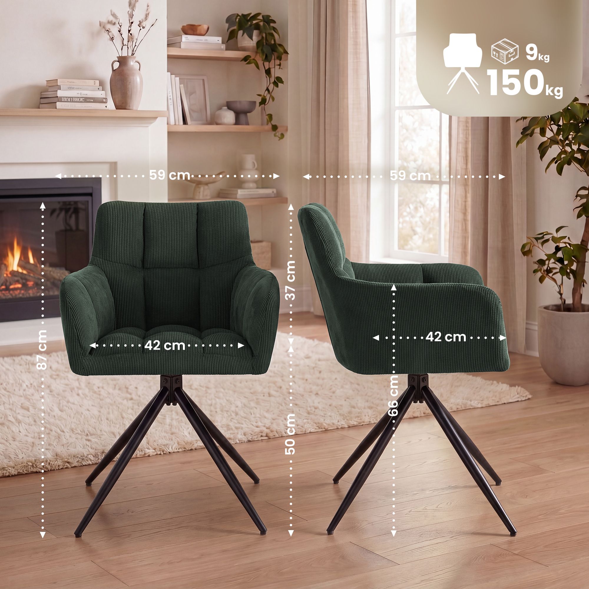 Silla de comedor Jonah de pana