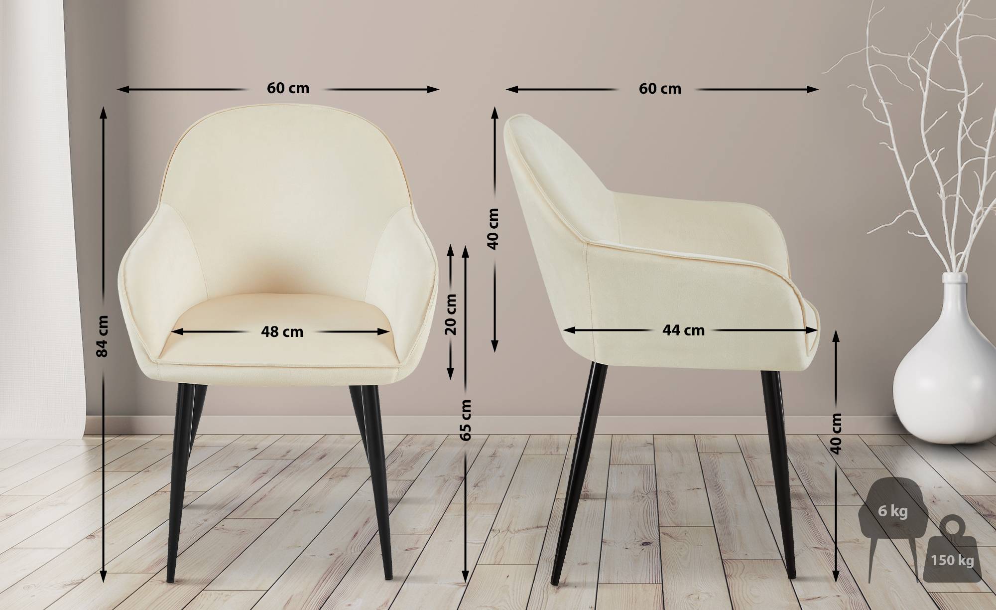 Silla de comedor Boise en terciopelo