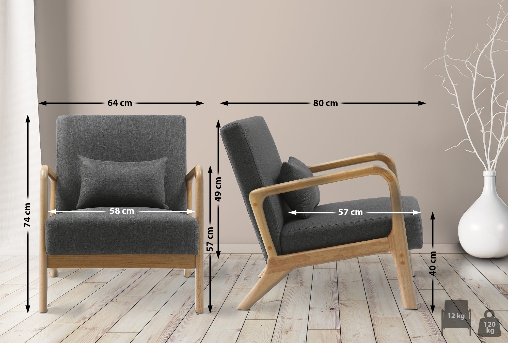 Sillón Hibbing con tapizado de tela