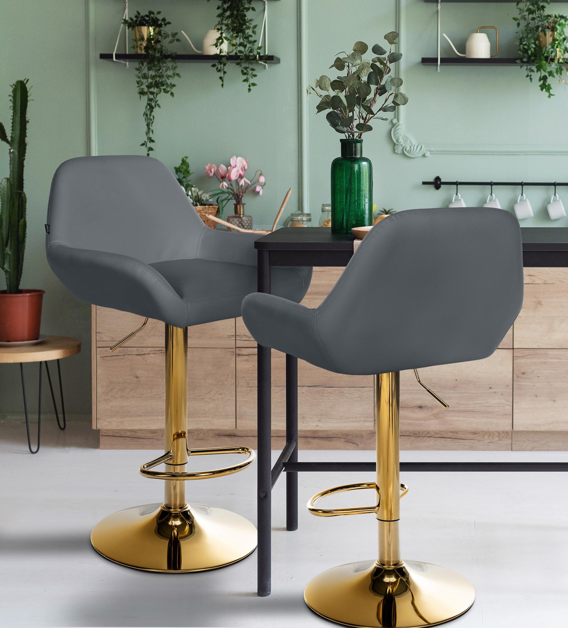 Set de 2 taburetes de bar Braga en polipiel con base dorada