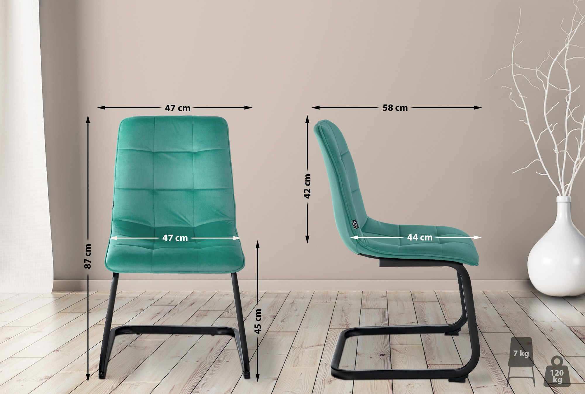 Set de 2 Sillas de comedor Vermont en terciopelo