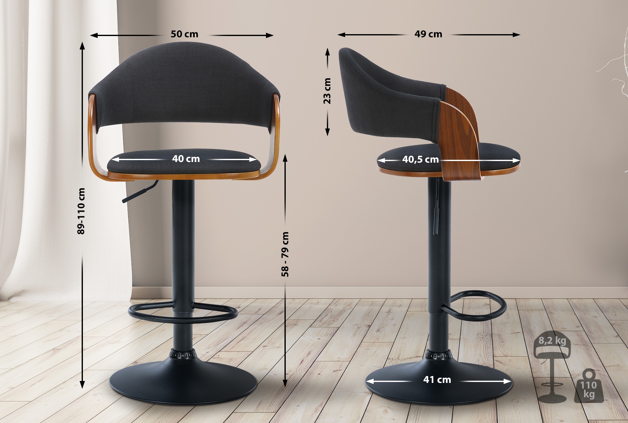 Taburete de bar Nilse en tela