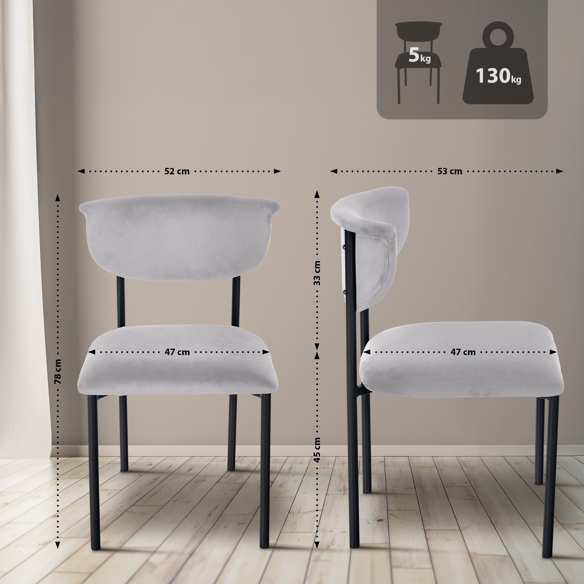 Juego de 2 sillas de comedor Gambell terciopelo
