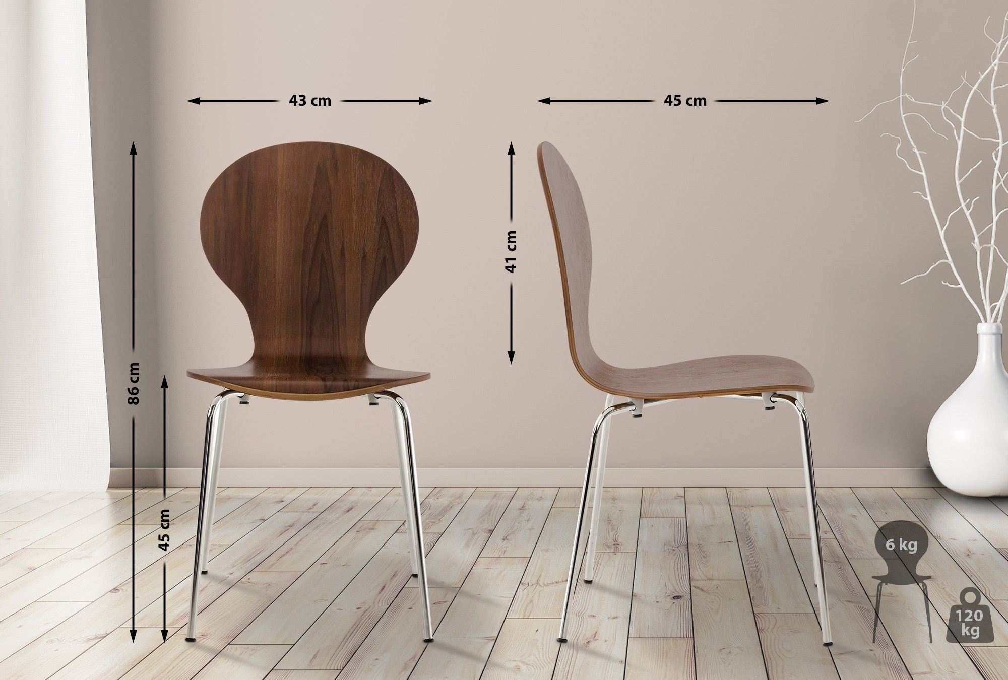 Silla De Comedor Apilable Diego Nogal