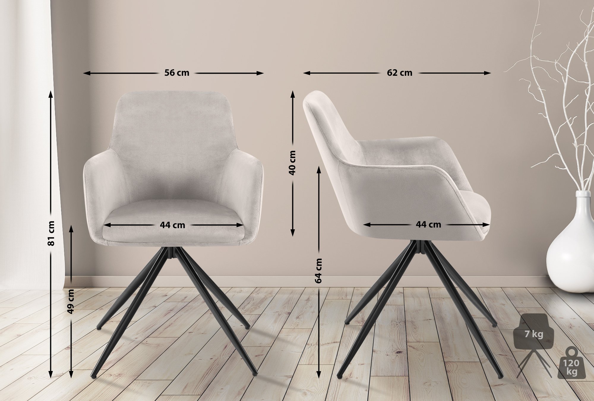 Silla de comedor Olema en terciopelo