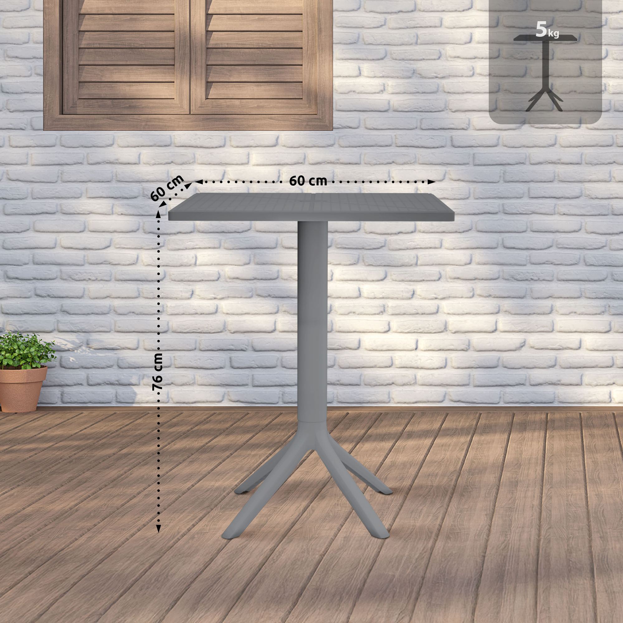 Mesa de jardín Nuvela 60 x 60 cm Resistente a la intemperie, a los rayos UV, fácil de limpiar