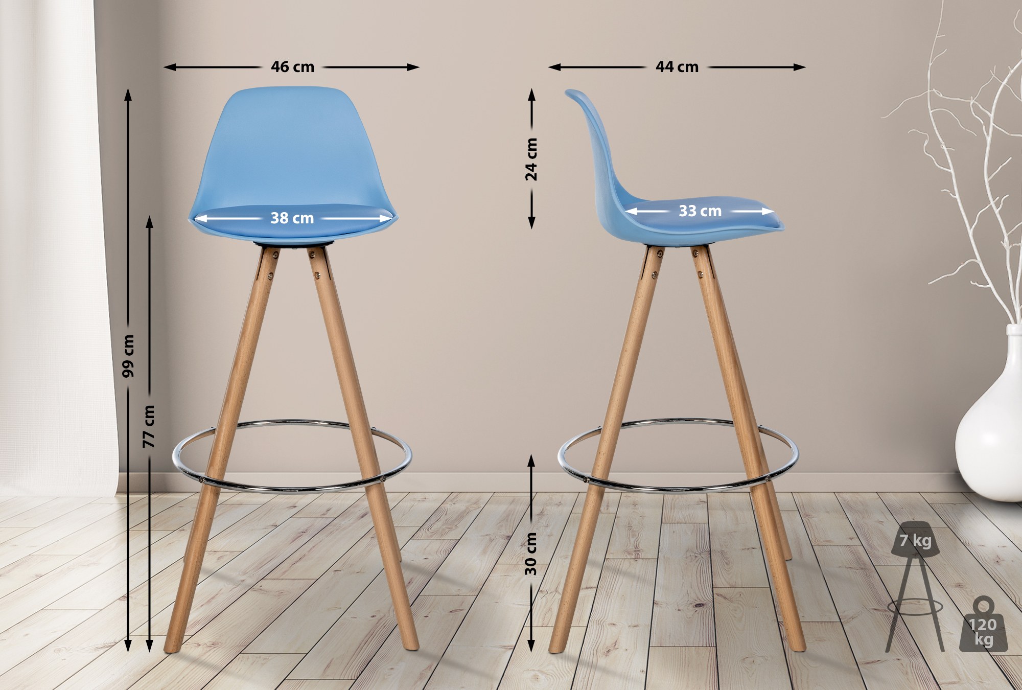 Taburete de bar Corbin en polipiel con base de 4 patas redondas