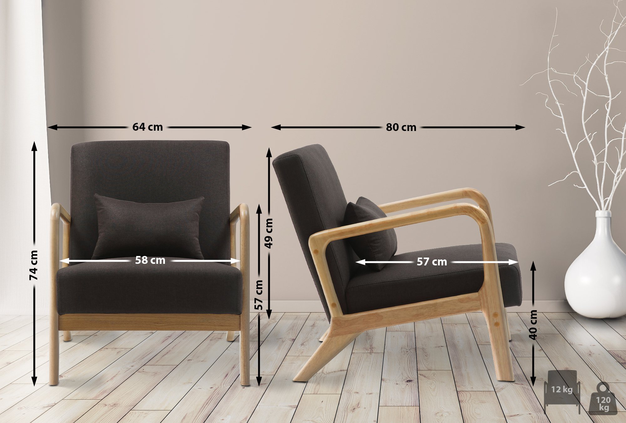 Sillón Hibbing con tapizado de tela