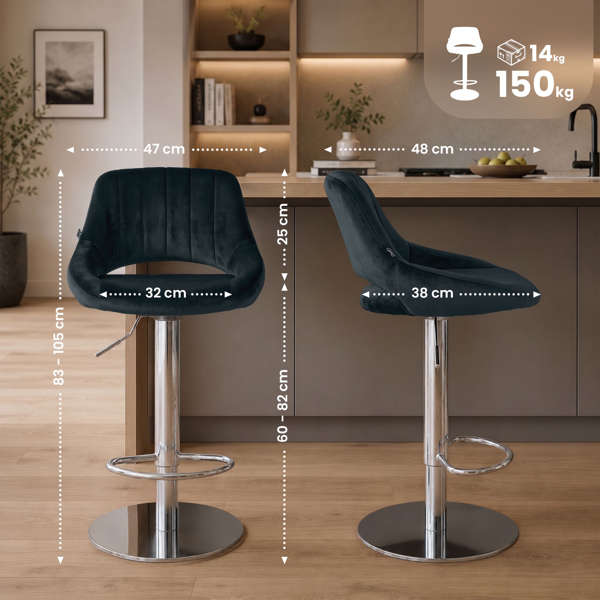 Taburete de bar Milet con estructura resistente cromada