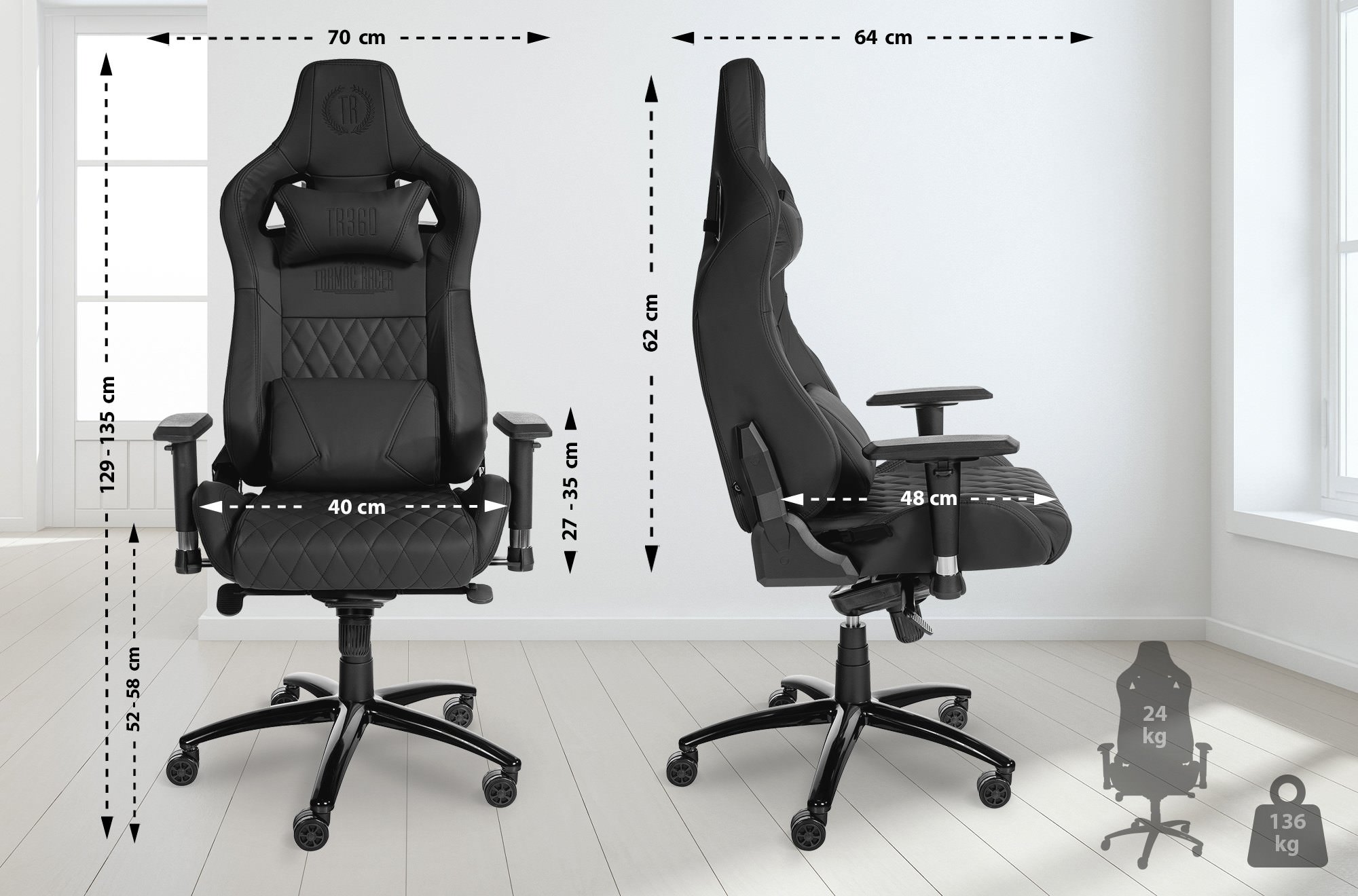 Silla de oficina Keren de cuero genuino