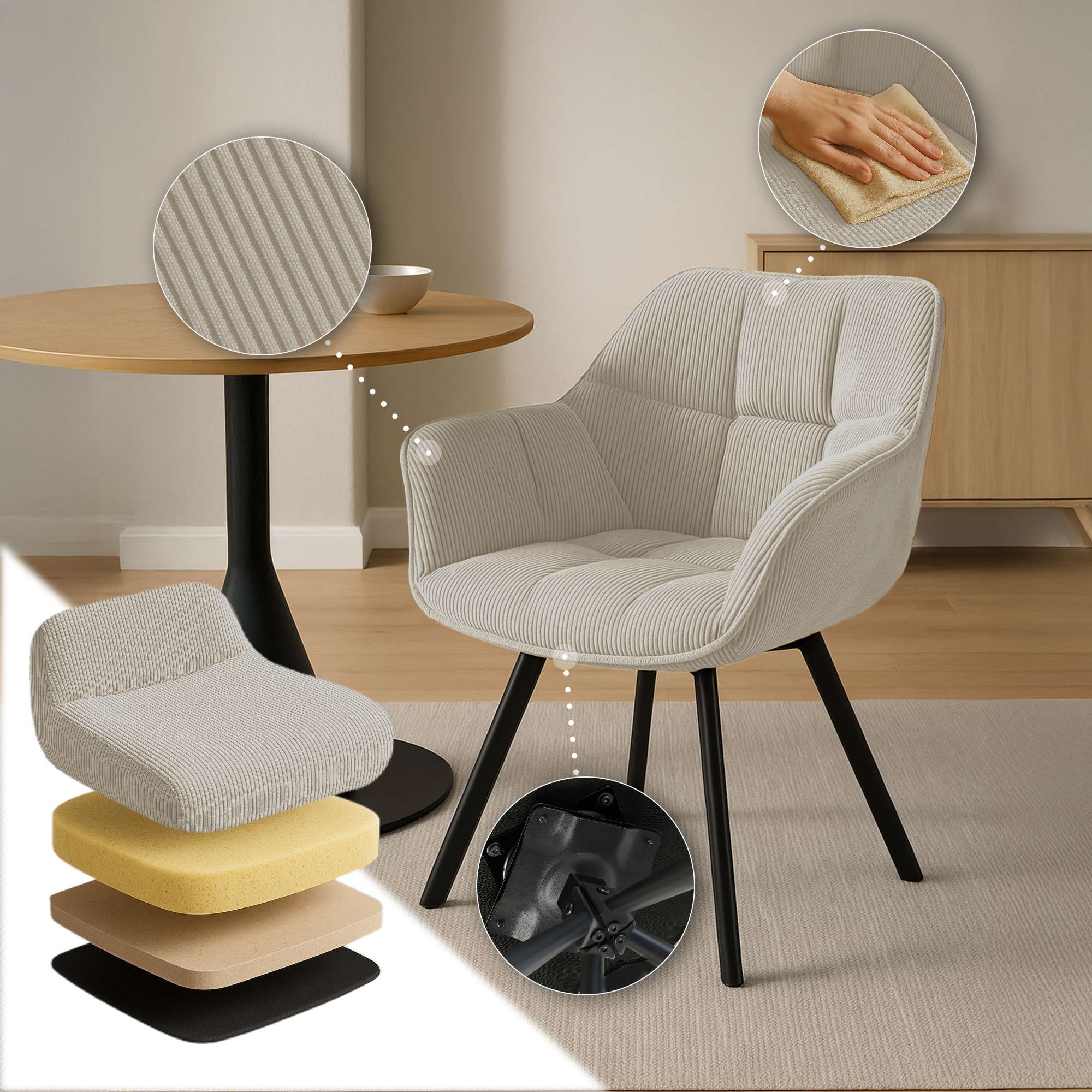 Silla de comedor Jordi con tapizado de pana