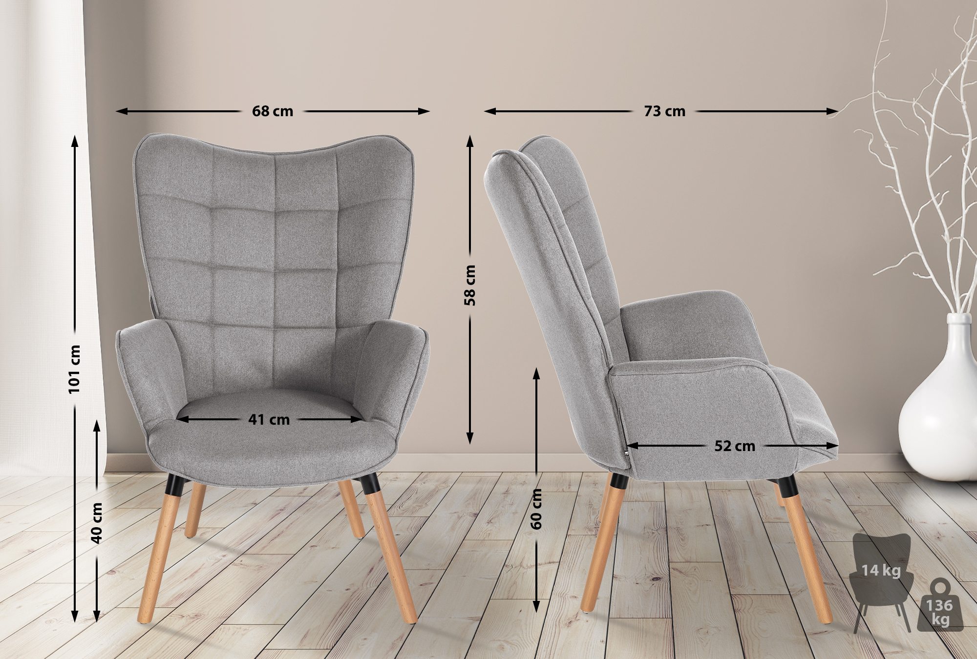 Sillón Garding tapizado en tela