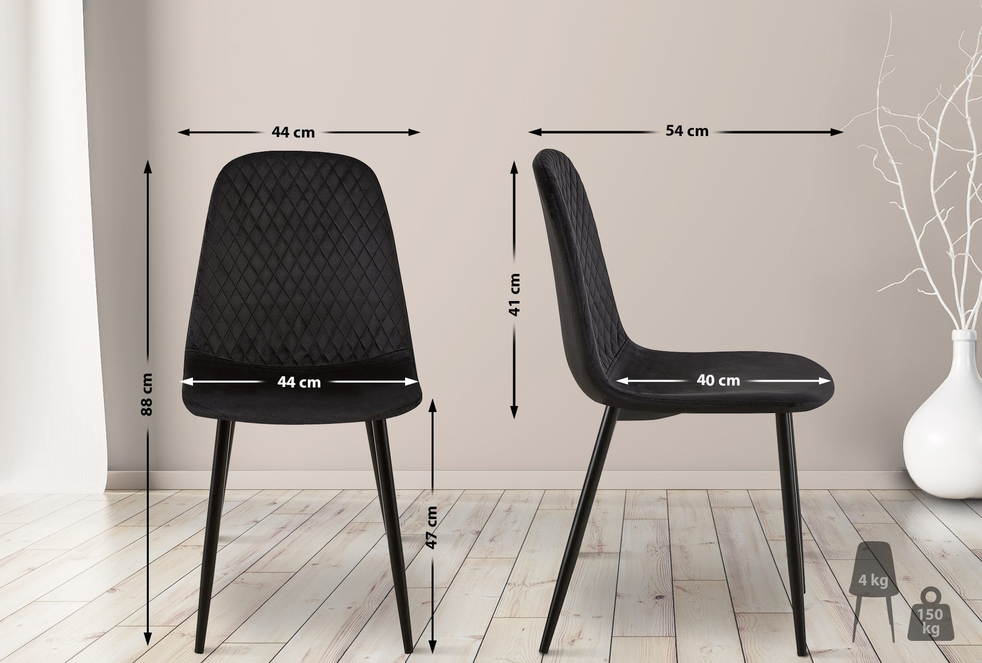 Set de 4 sillas de comedor Giverny en tela o terciopelo