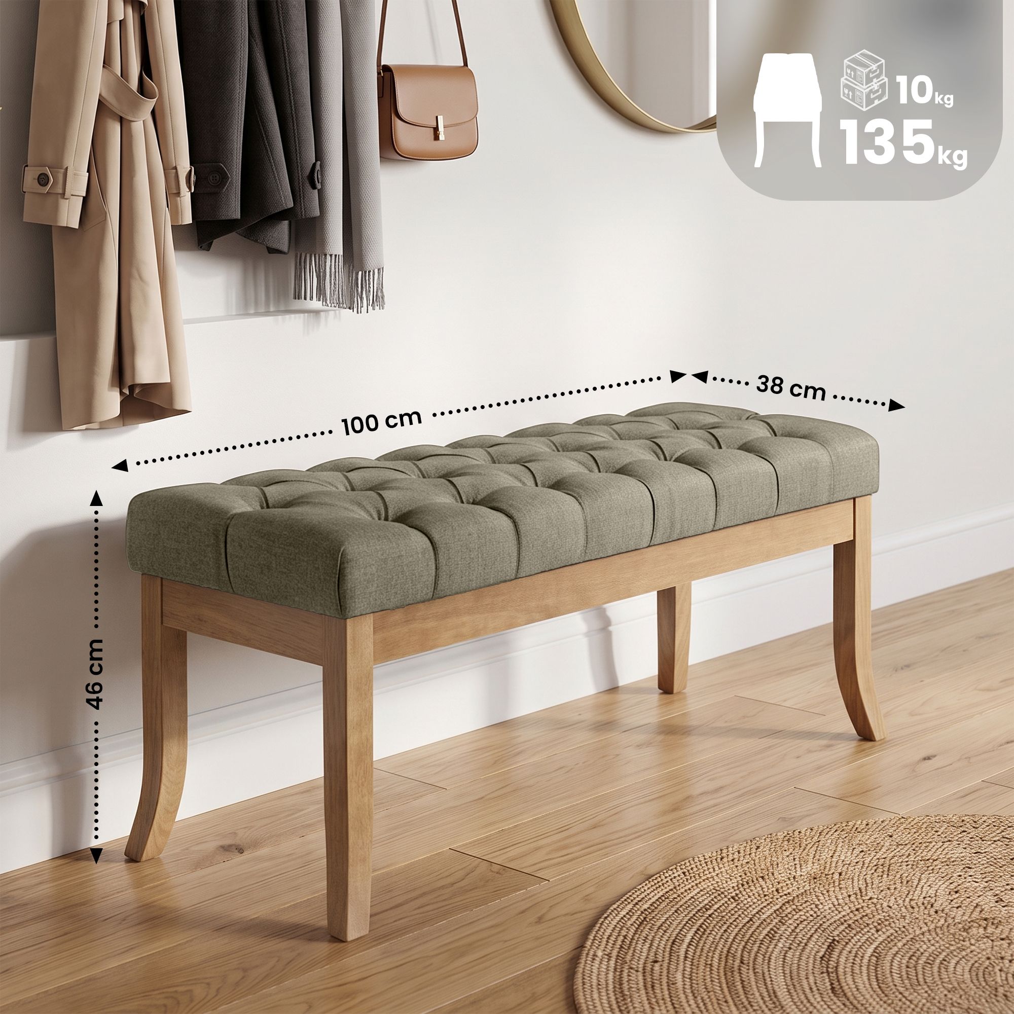Banco Recibidor Ramses En Tela & Madera Clara
