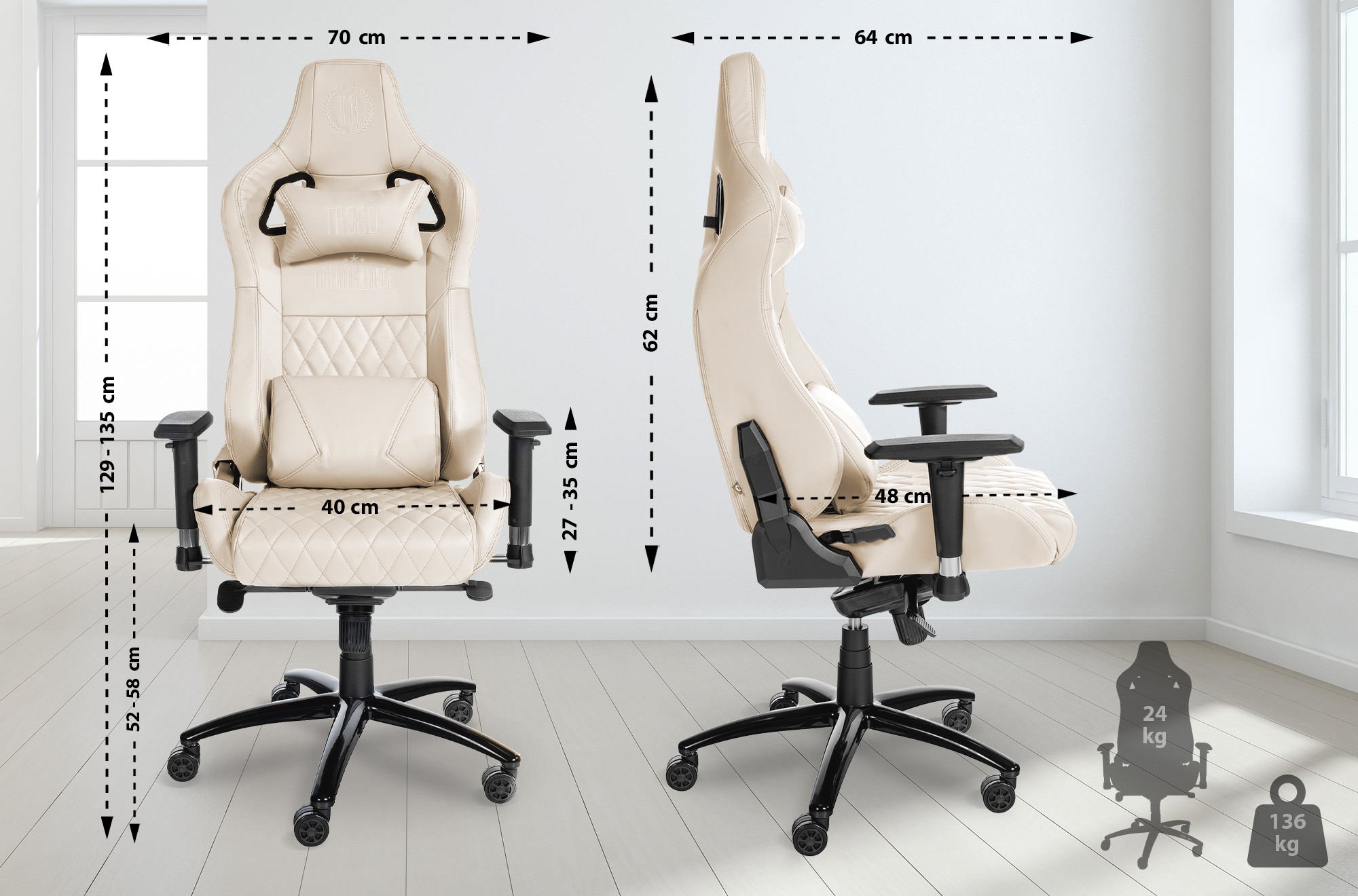 Silla de oficina Keren de cuero genuino