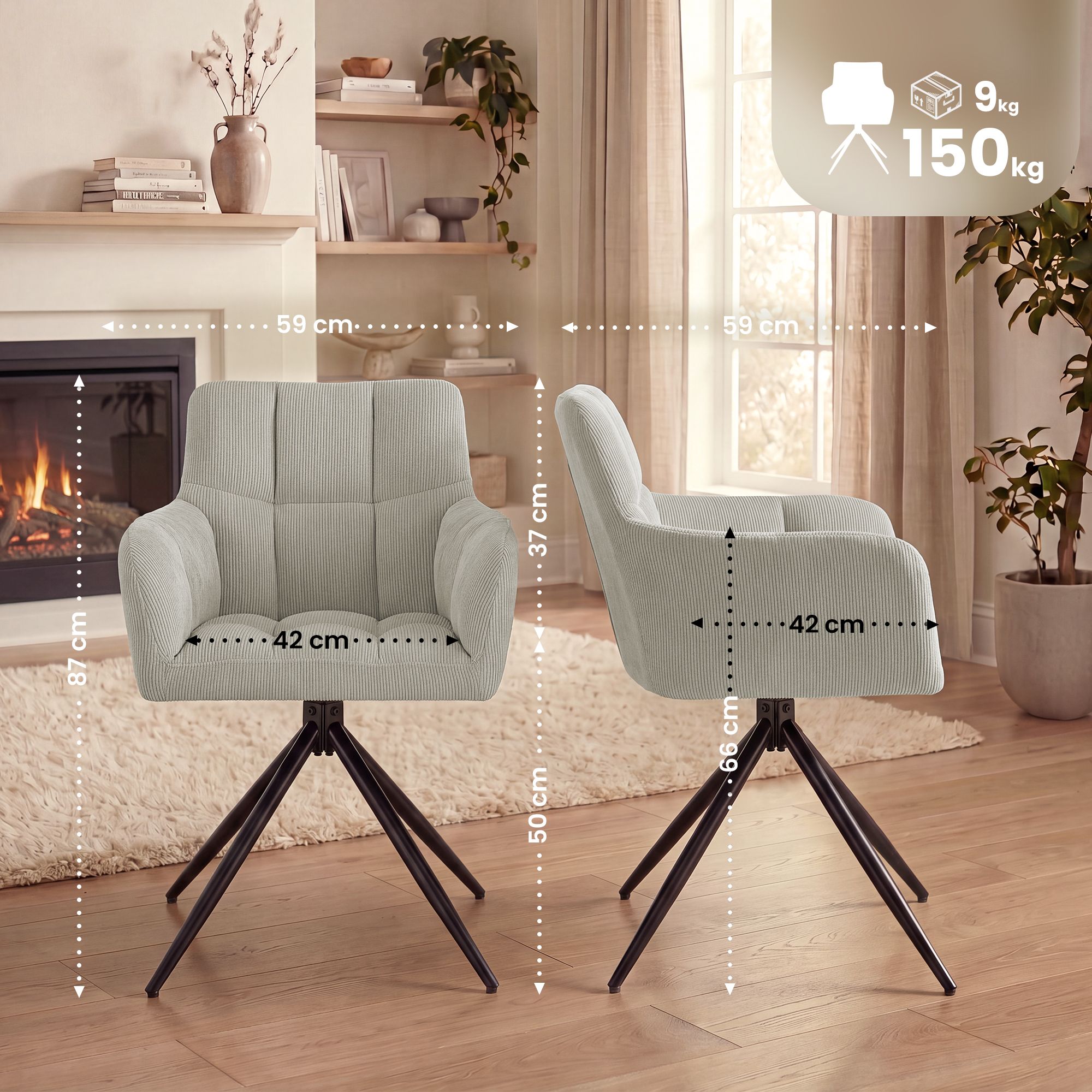 Silla de comedor Jonah de pana