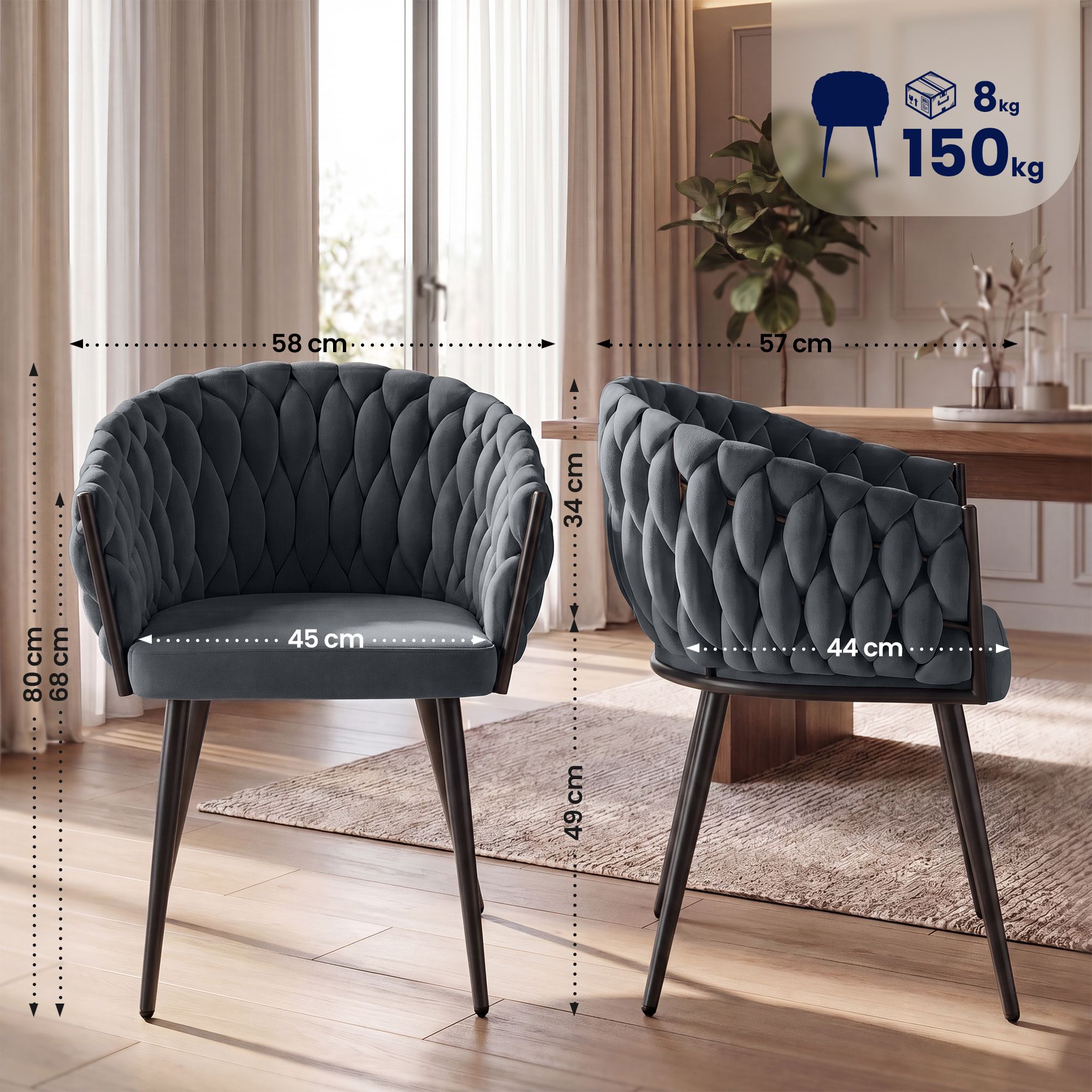 Silla de comedor Molise de terciopelo elegante y cómoda para tu hogar