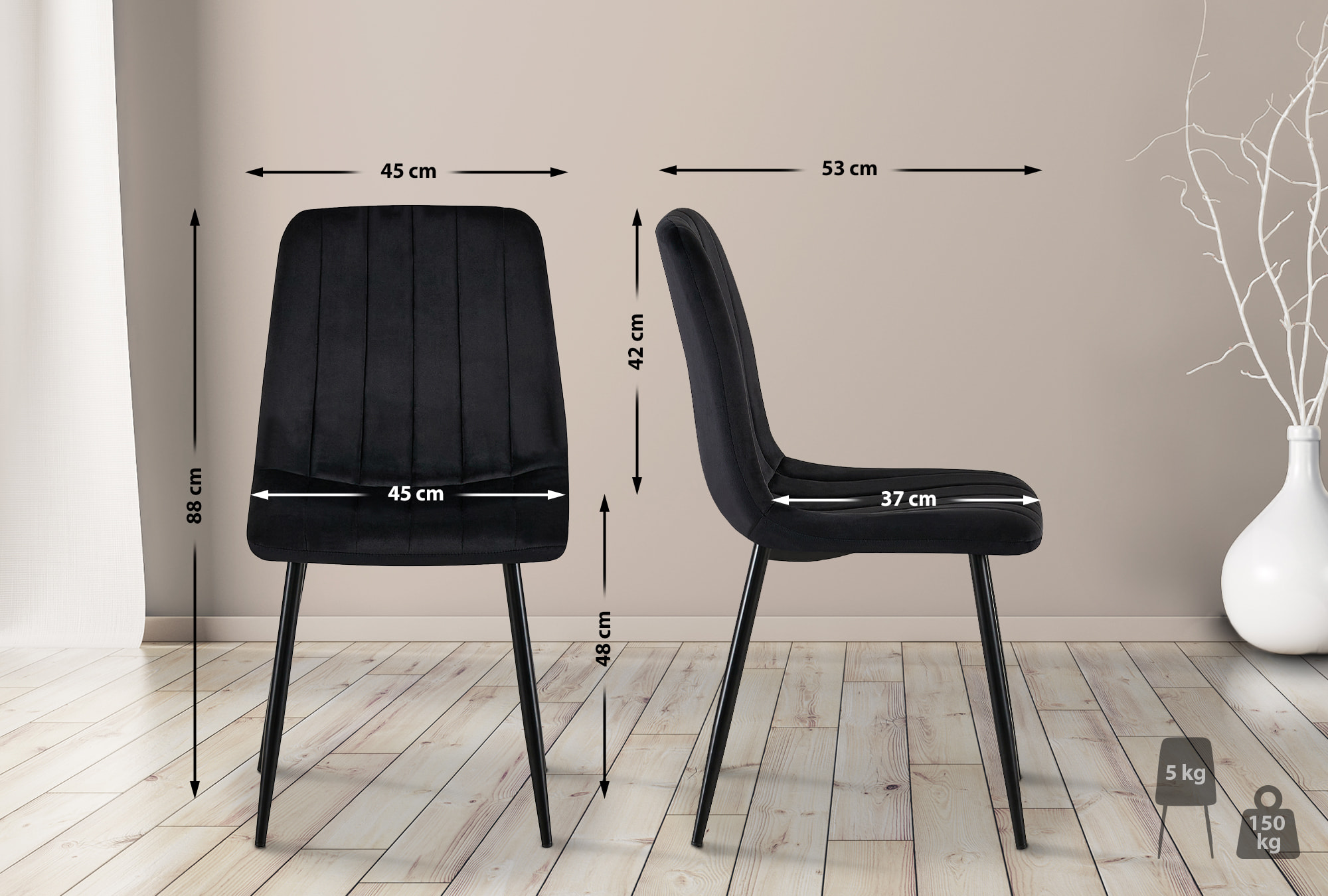 Set de 4 sillas de salón Dijon en tela o terciopelo