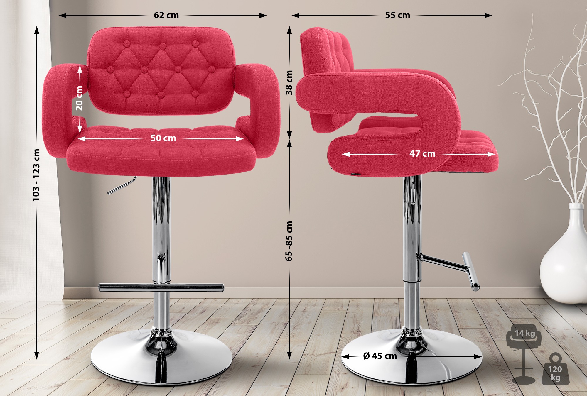 Set  2 Taburetes De Bar Dublin En Tela