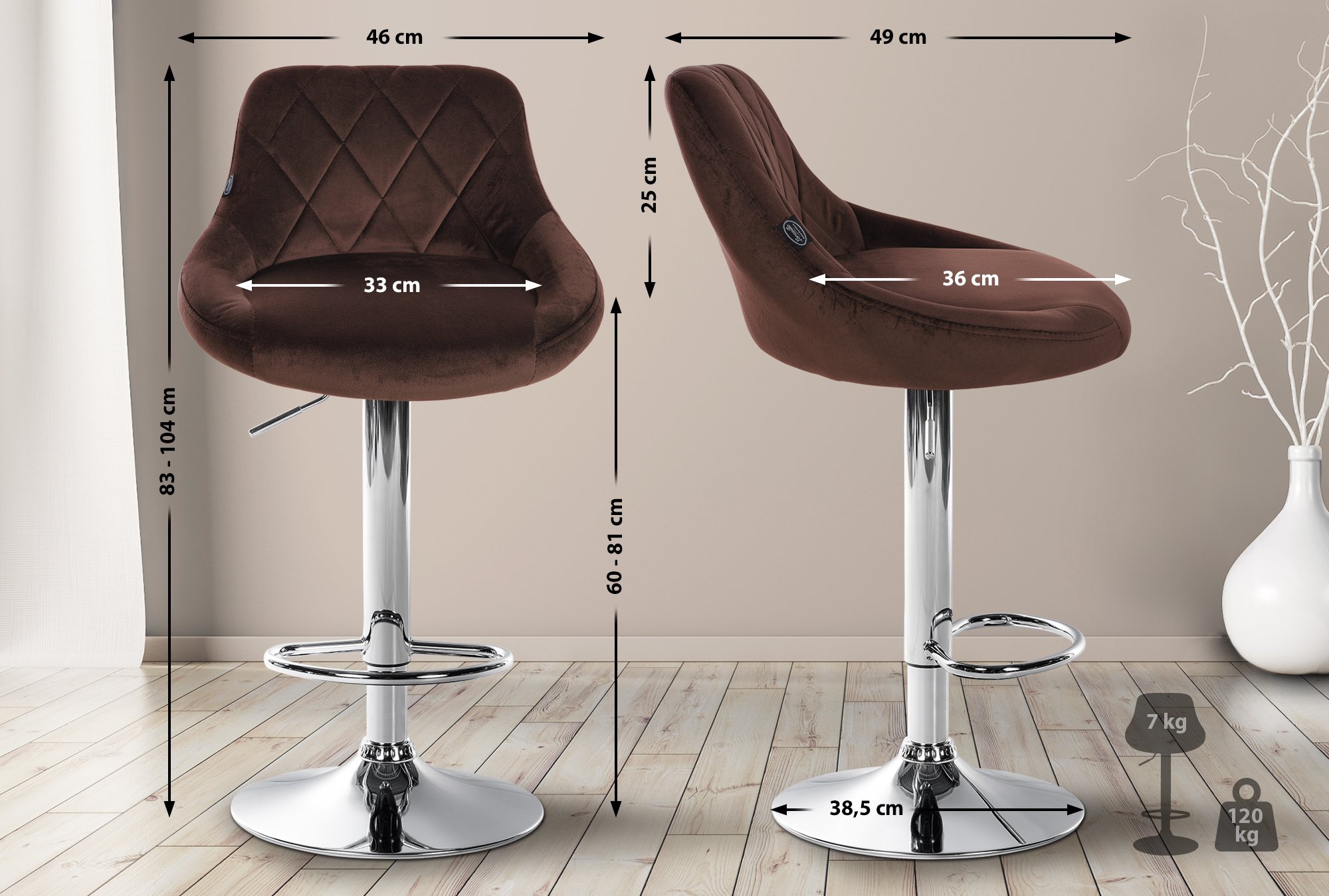Taburete de bar Lazio en terciopelo