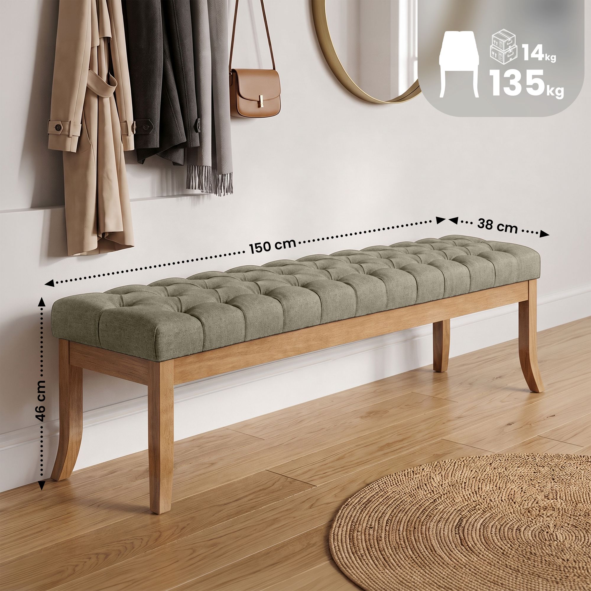 Banco Recibidor Ramses En Tela & Madera Clara