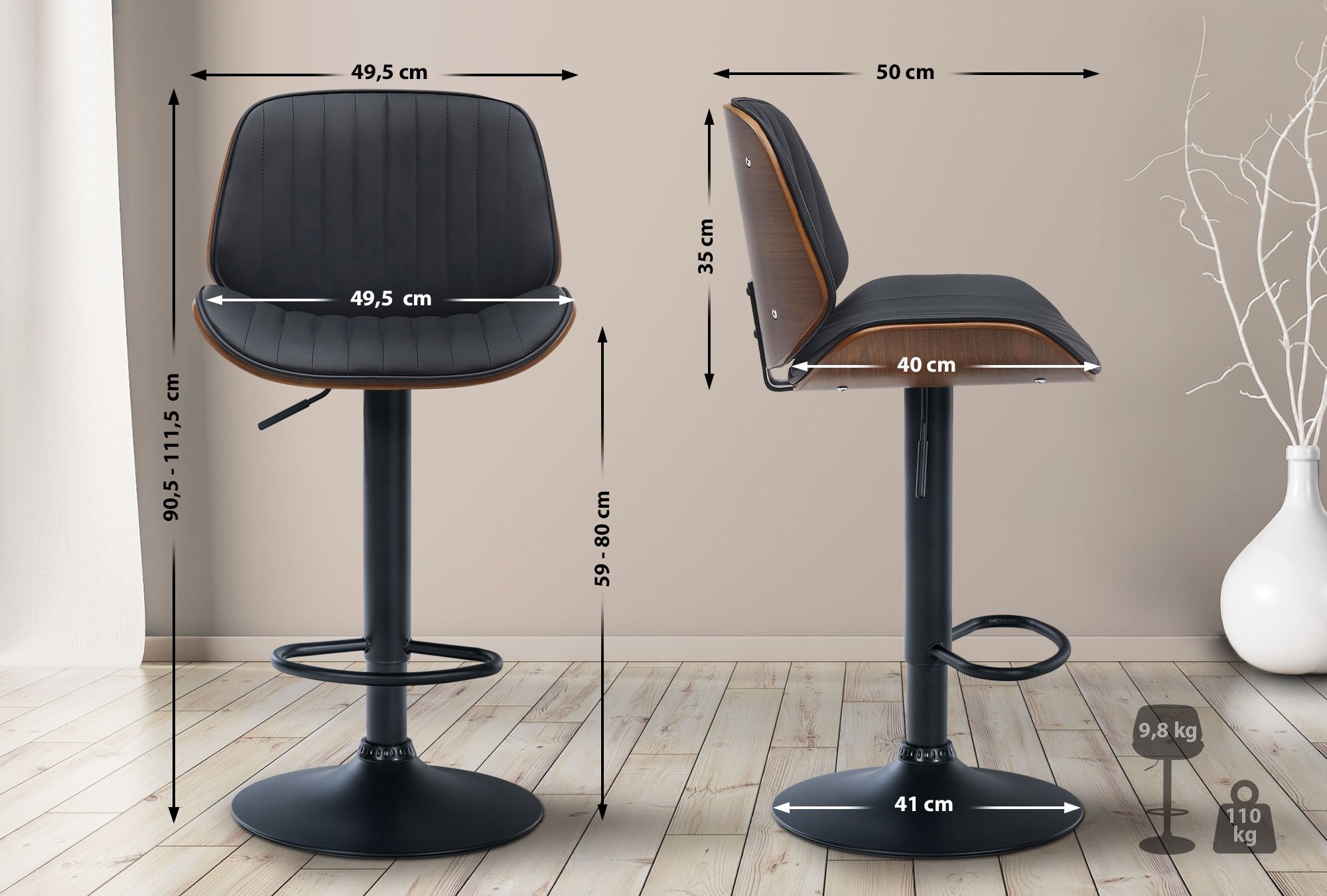 Set de 2 Taburetes de bar Nova en polipiel