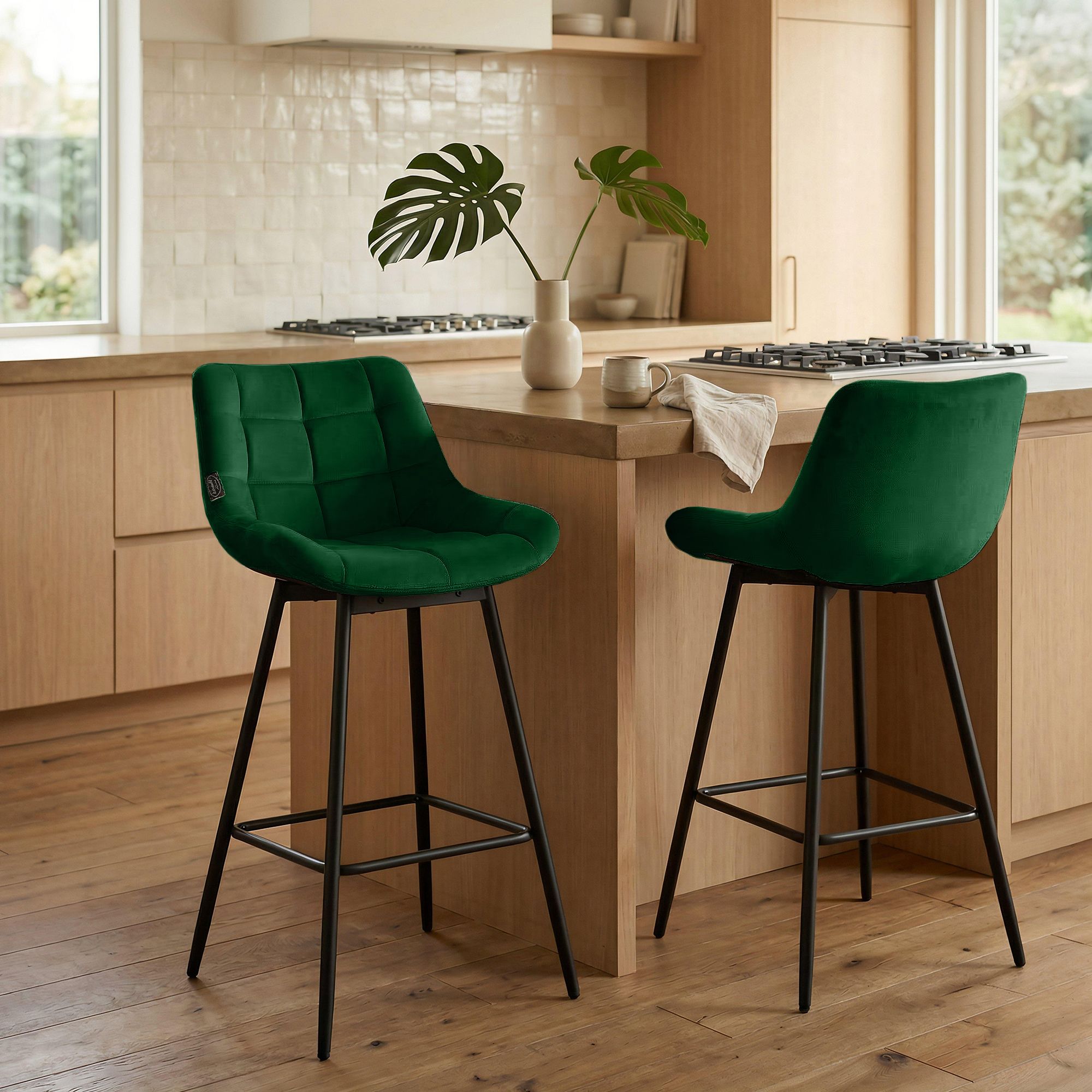 Taburete de Bar Weston Giratorio 180 grados | Taburete Alto con Respaldo y Asiento Acolchado