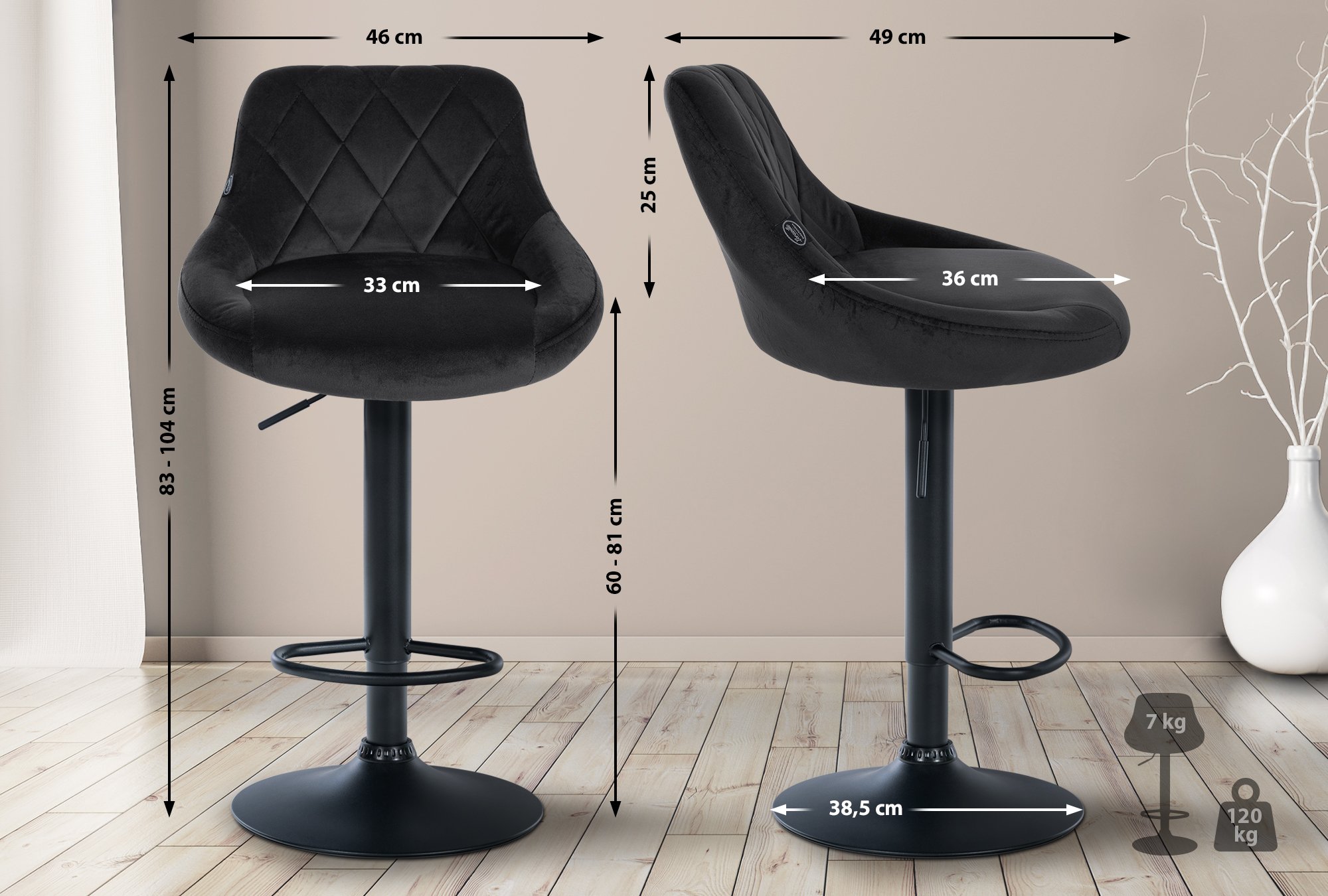 Taburete de bar Lazio en terciopelo