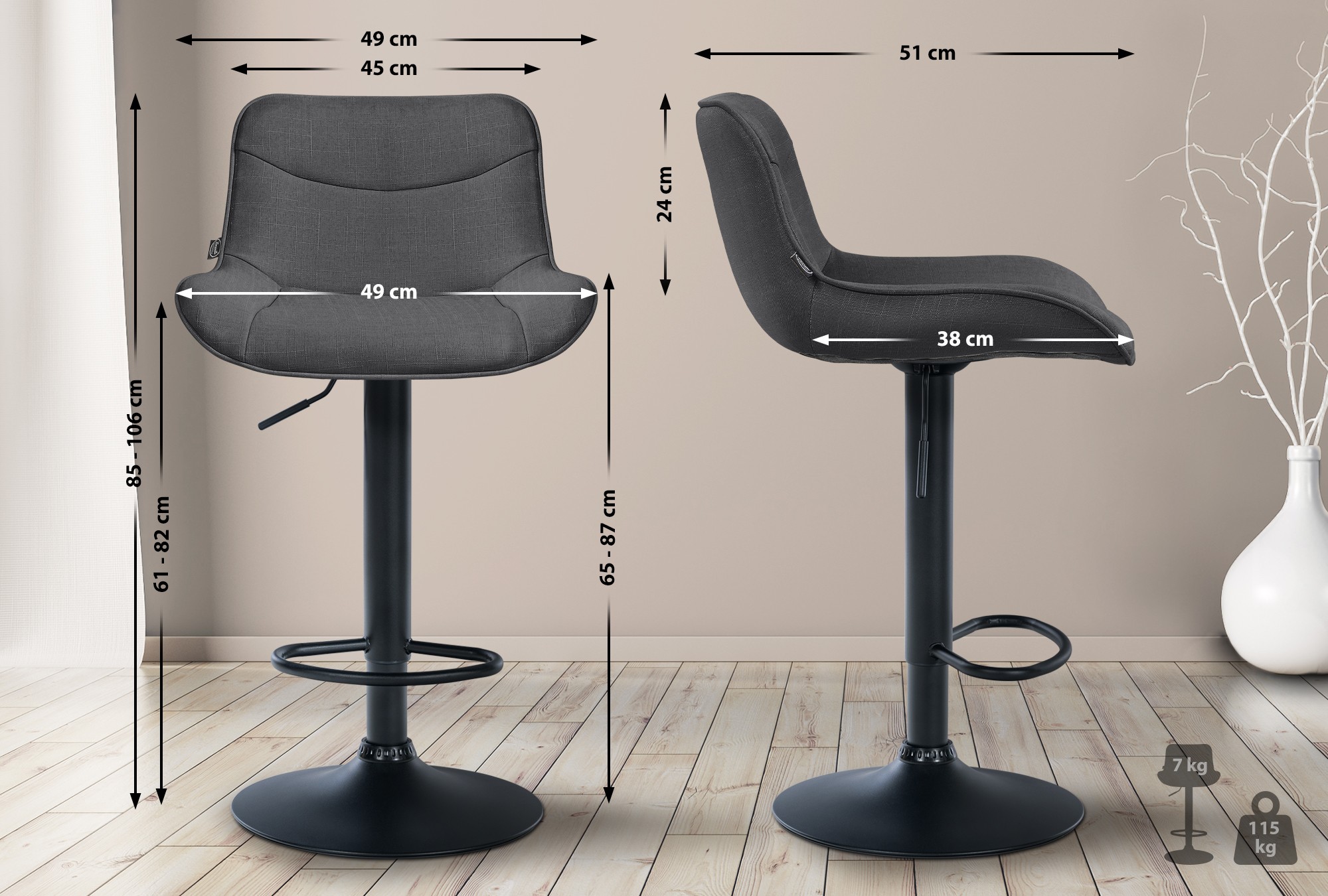 Juego de 2 taburetes de bar Vonore en tela
