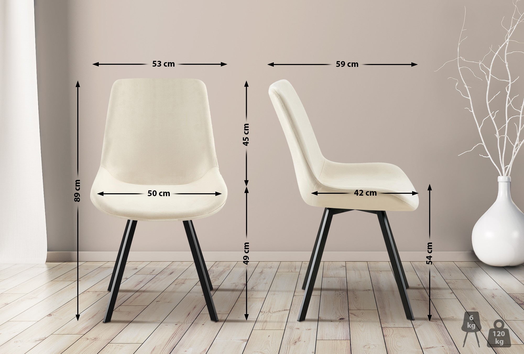 Silla de comedor Lewes de terciopelo