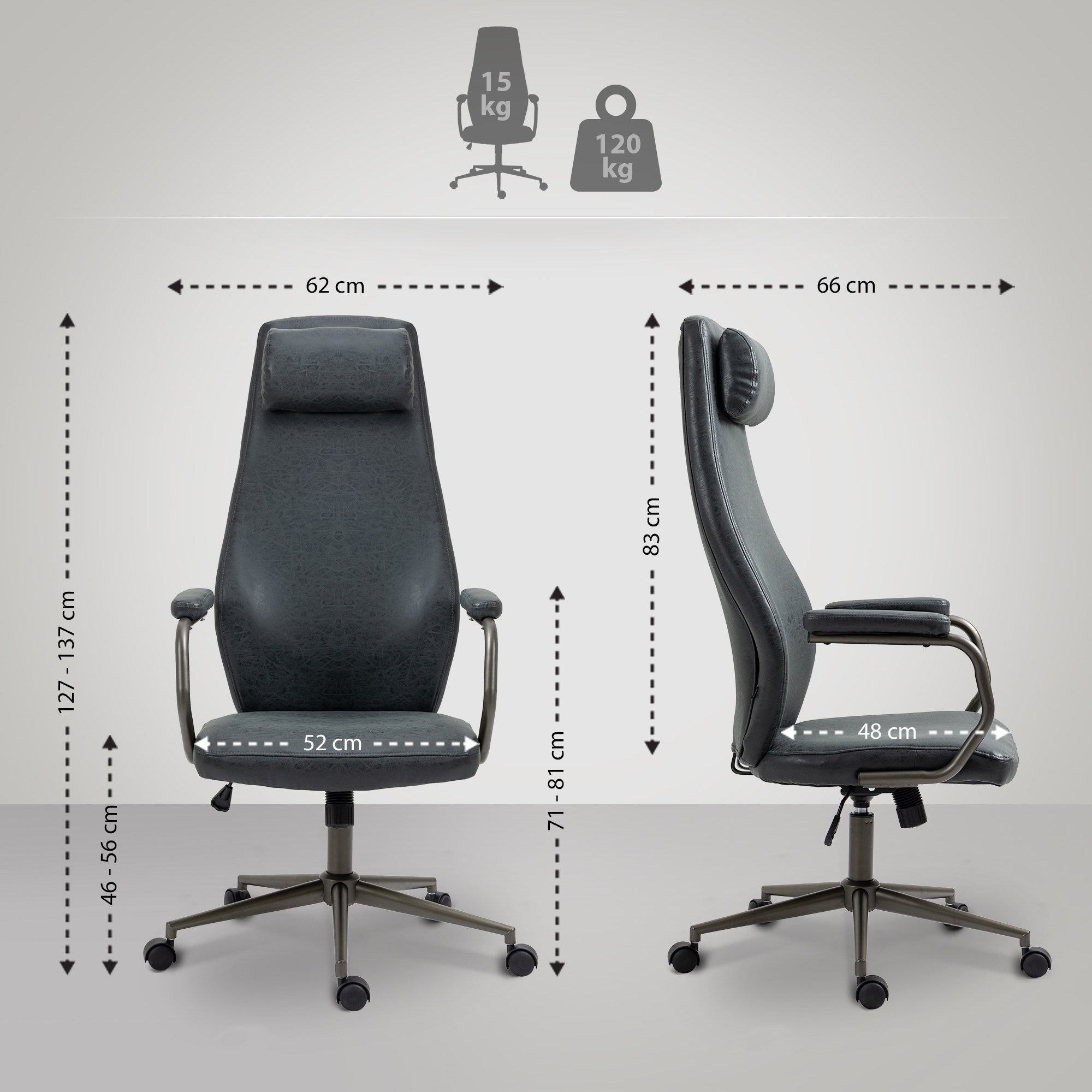 Silla de oficina Pocatello en cuero sintético y respaldo alto