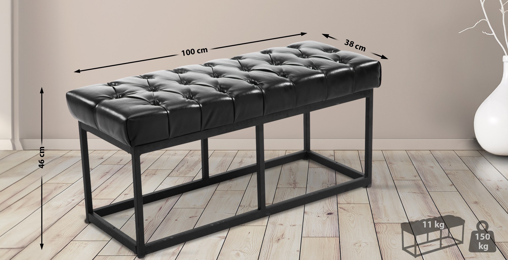 Taburete Pie de Cama Amun Con Base en Negro