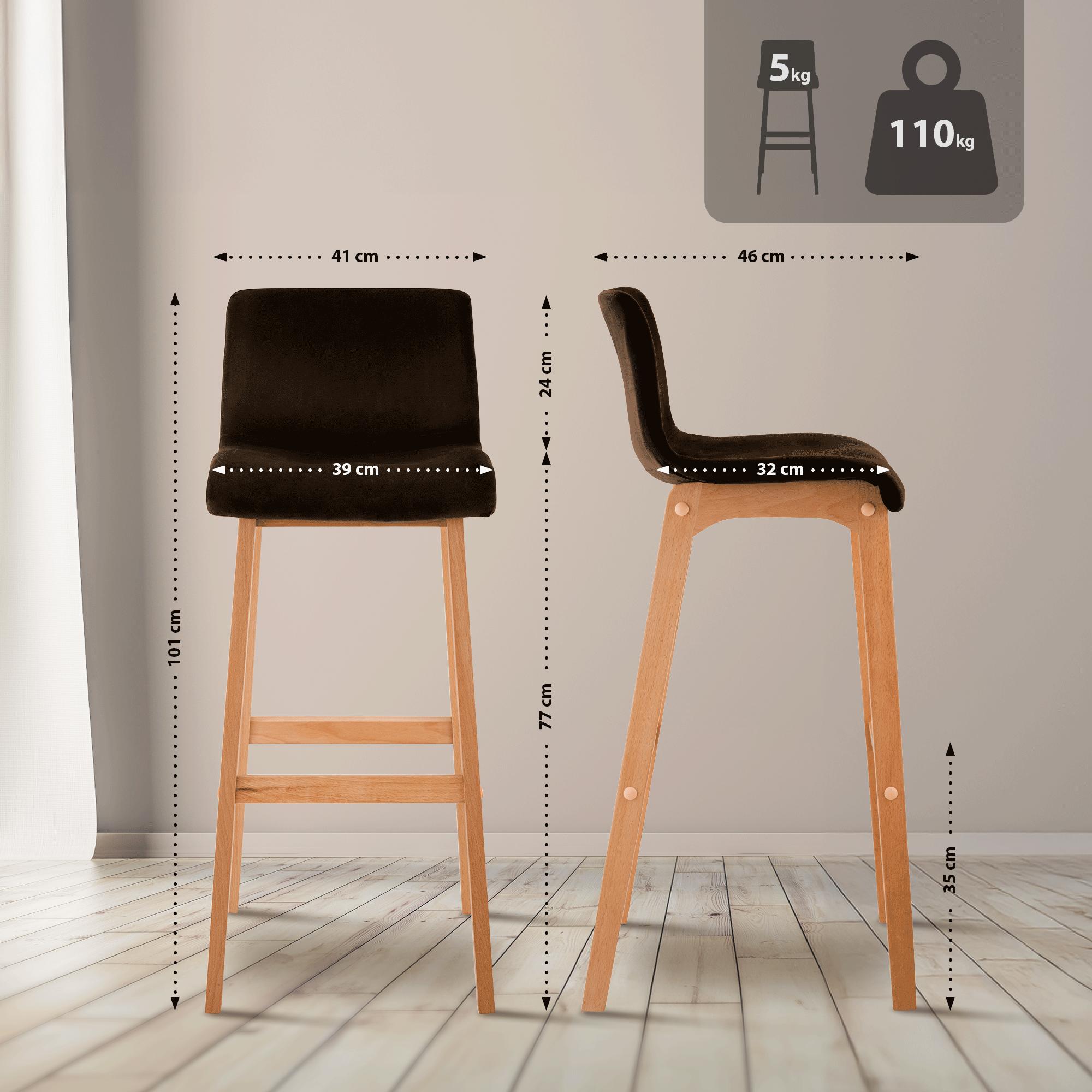 Taburete de bar Hover terciopelo estructura de cuatro patas Natura