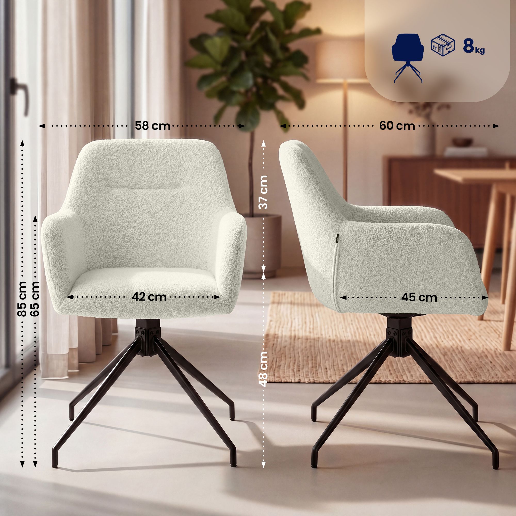 Set de 2 Sillas de Comedor Merlinda Tela de Borreguito