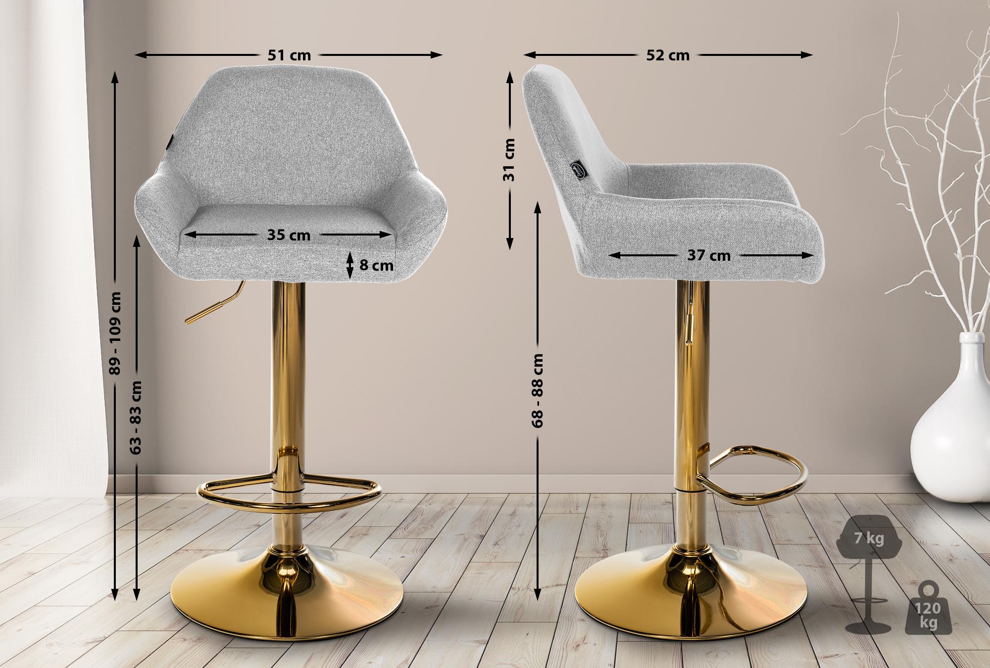 Lote de 2 taburetes de bar Braga Gold tela
