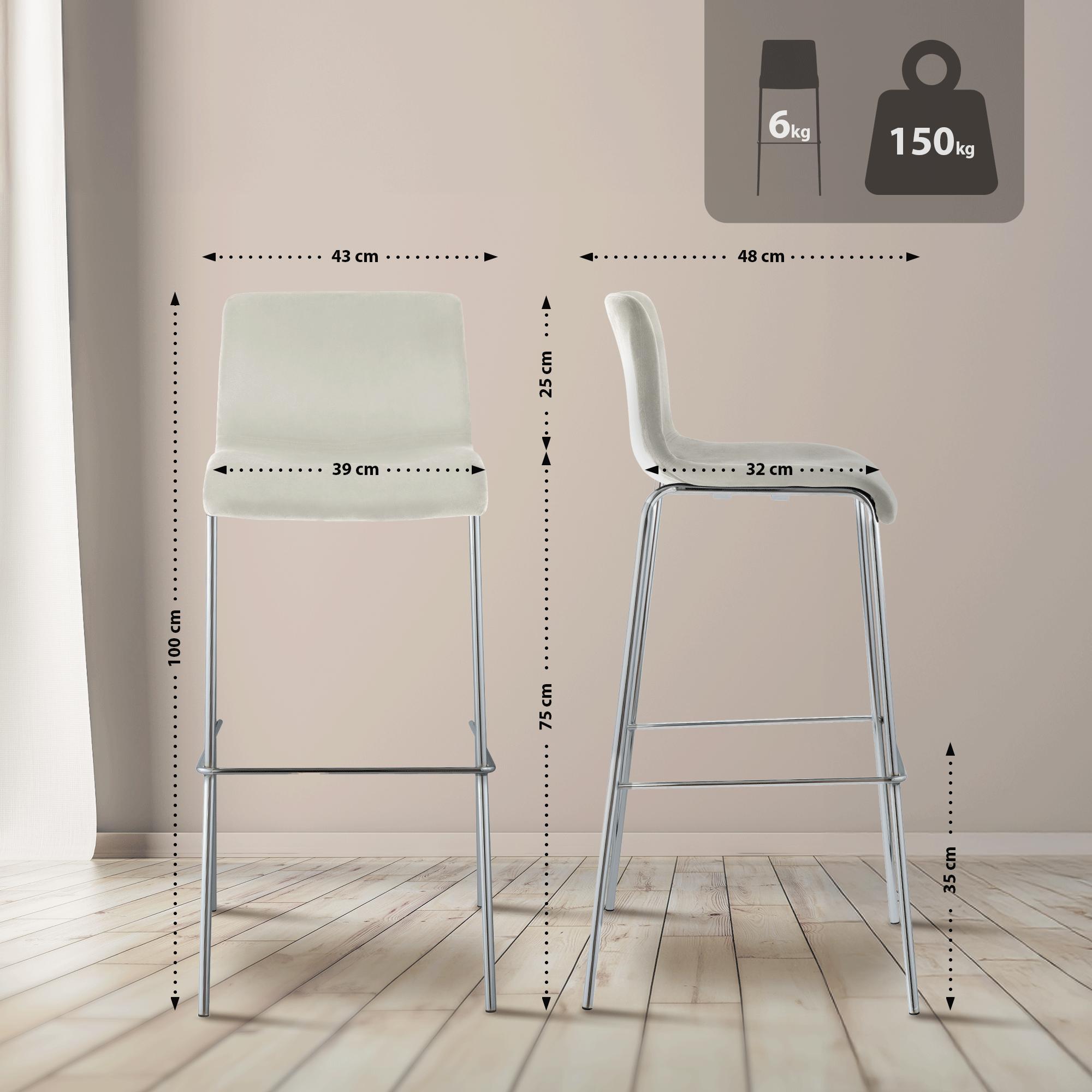 Taburete de barra Hover tapizado en terciopelo con estructura de cuatro patas cromada