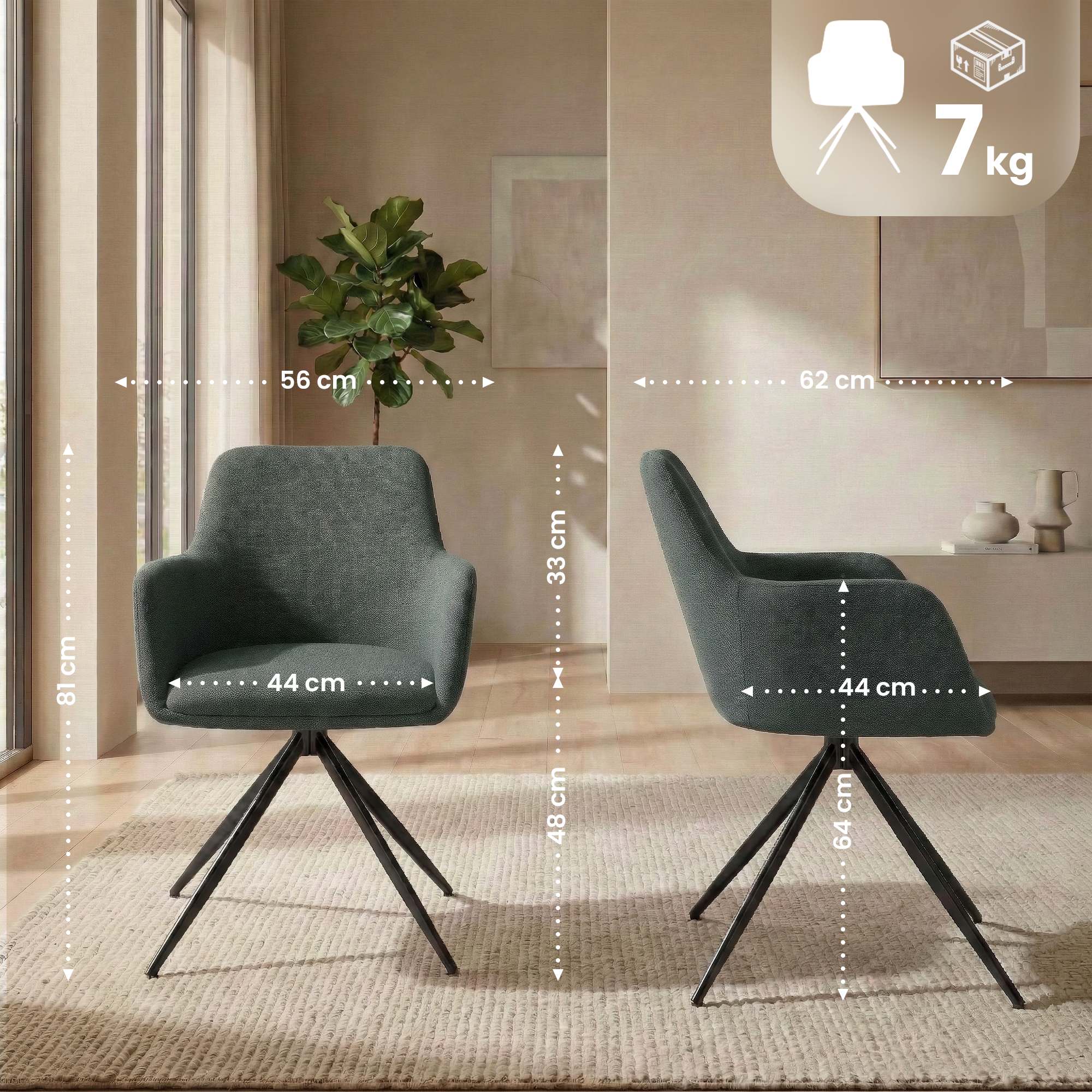 Silla de comedor Olema tapizada en tela
