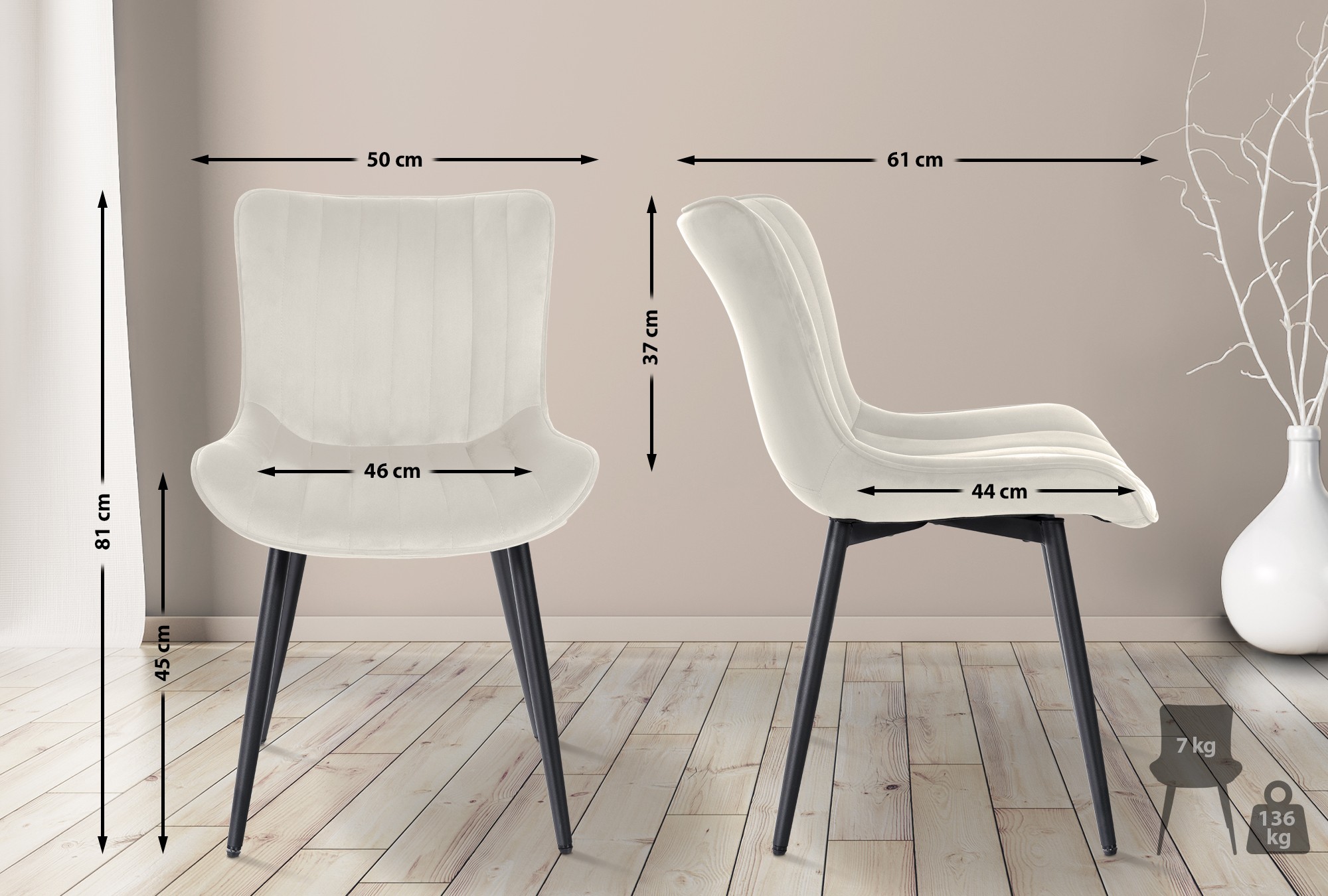 Set De 2 Sillas de comedor Largo en terciopelo o polipiel