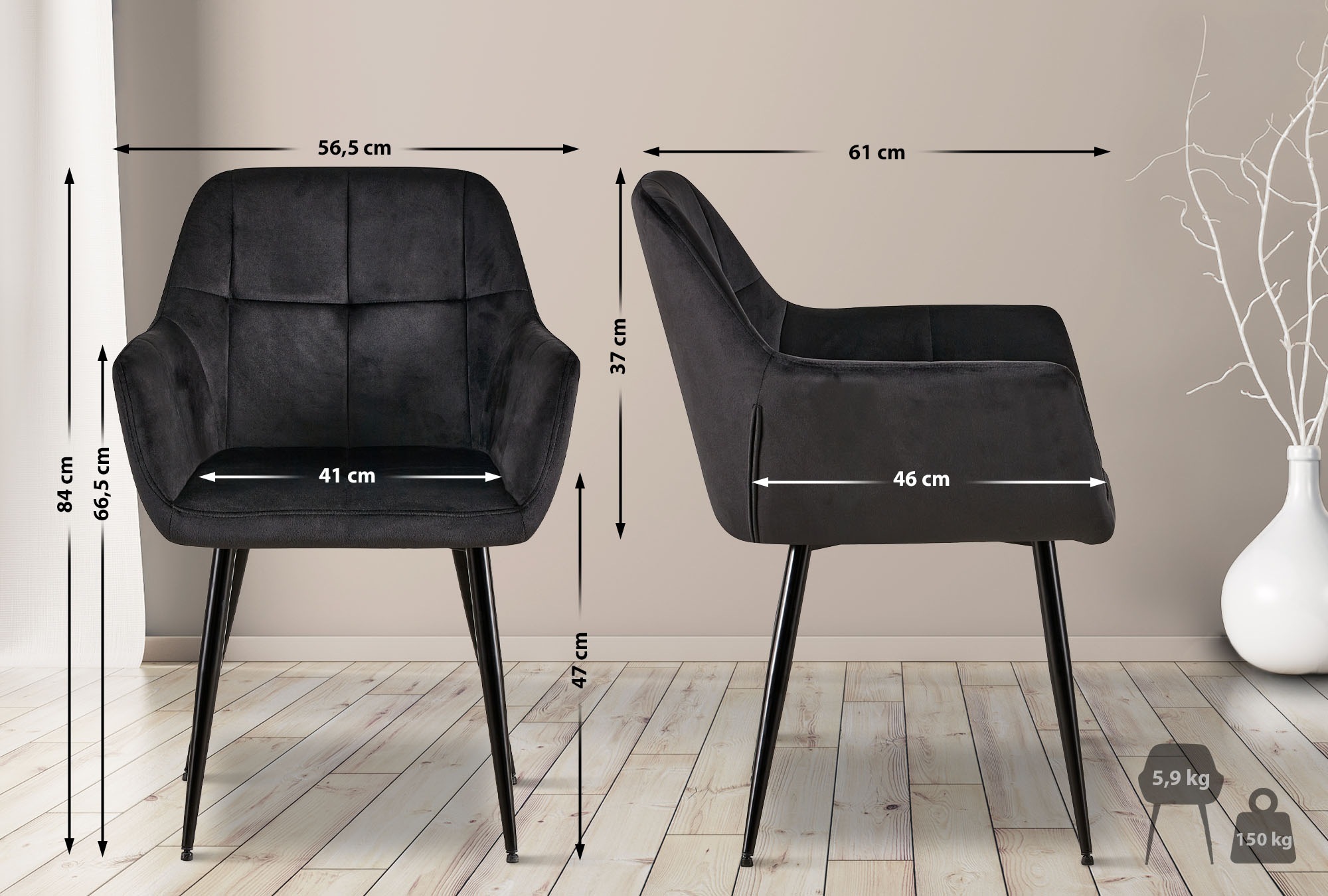 Silla de salón Emia en terciopelo