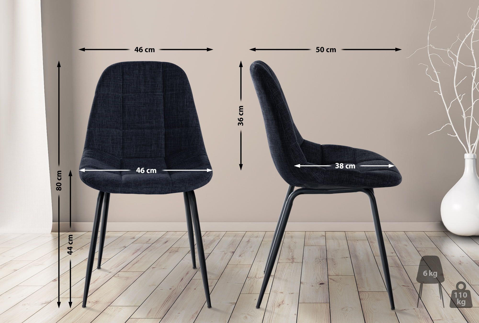 Set de 2 Sillas de comedor Tom en tela o polipiel