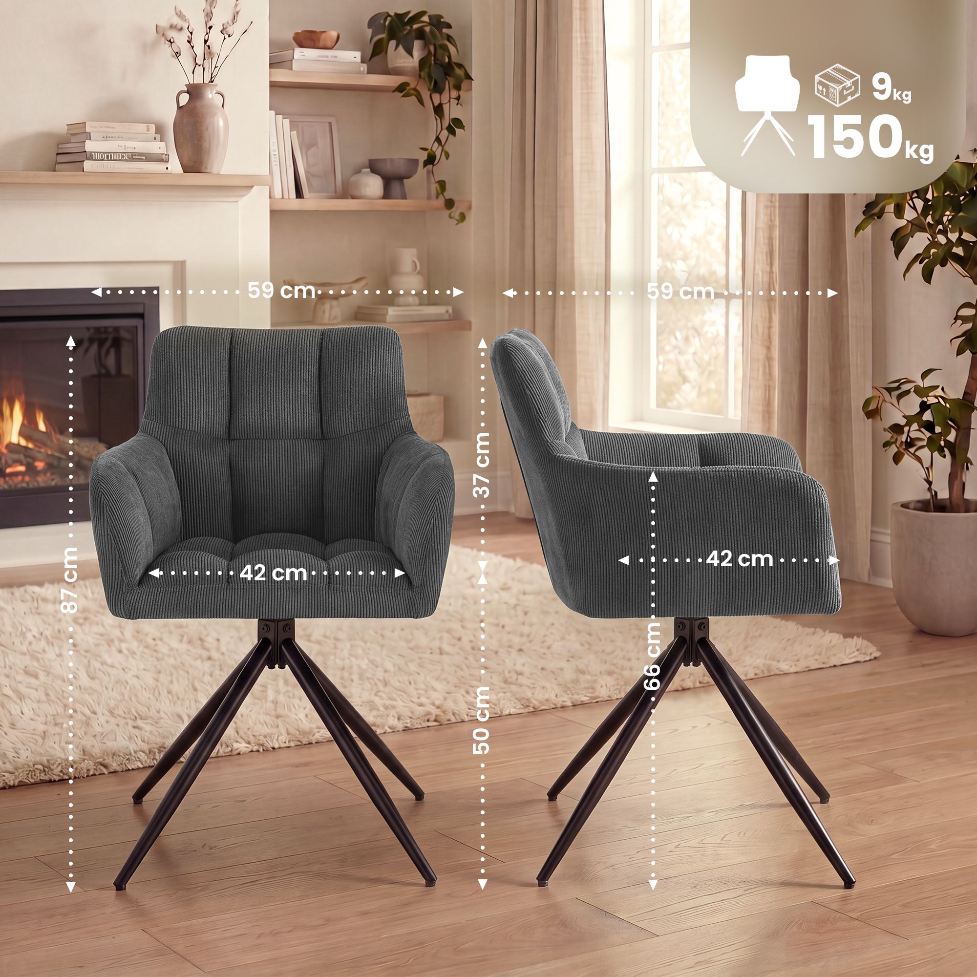 Silla de comedor Jonah de pana