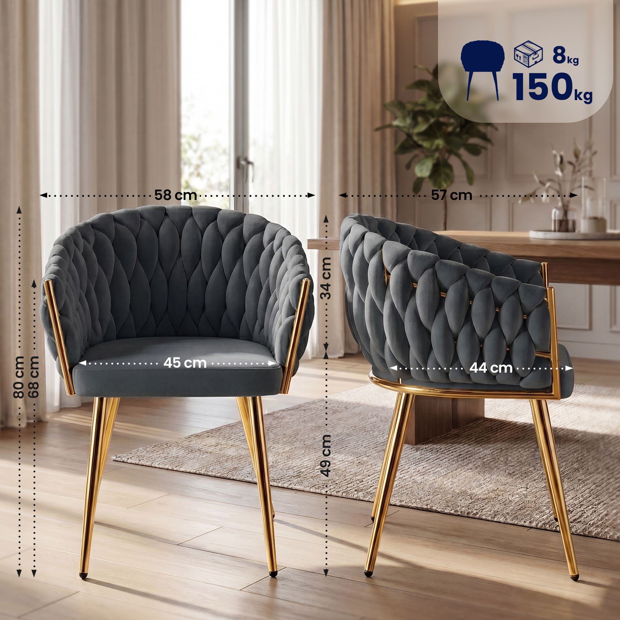 Silla de comedor Molise terciopelo dorado elegante y cómoda para tu hogar