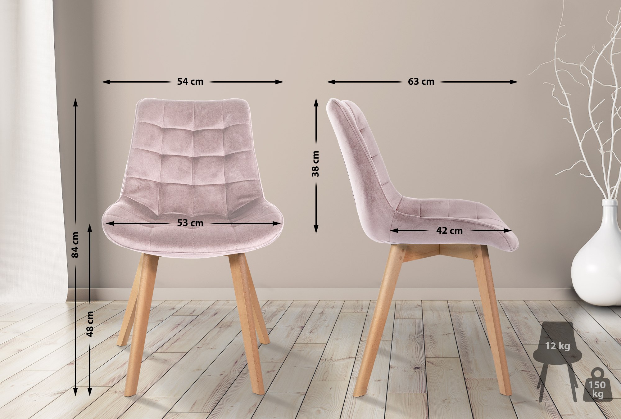 Silla de comedor Brook en terciopelo