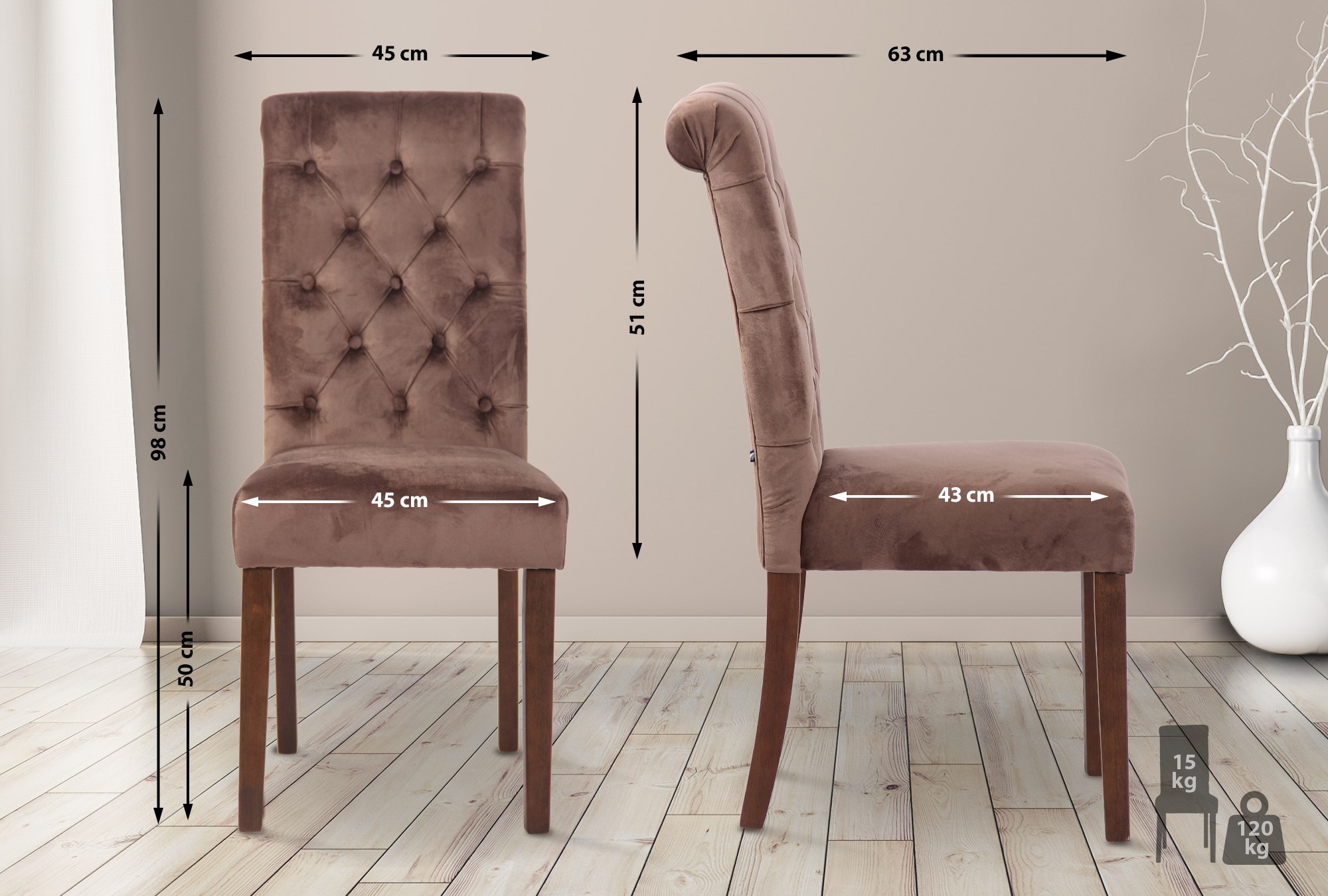 Set de 2 sillas de comedor Lisburn en tela o terciopelo