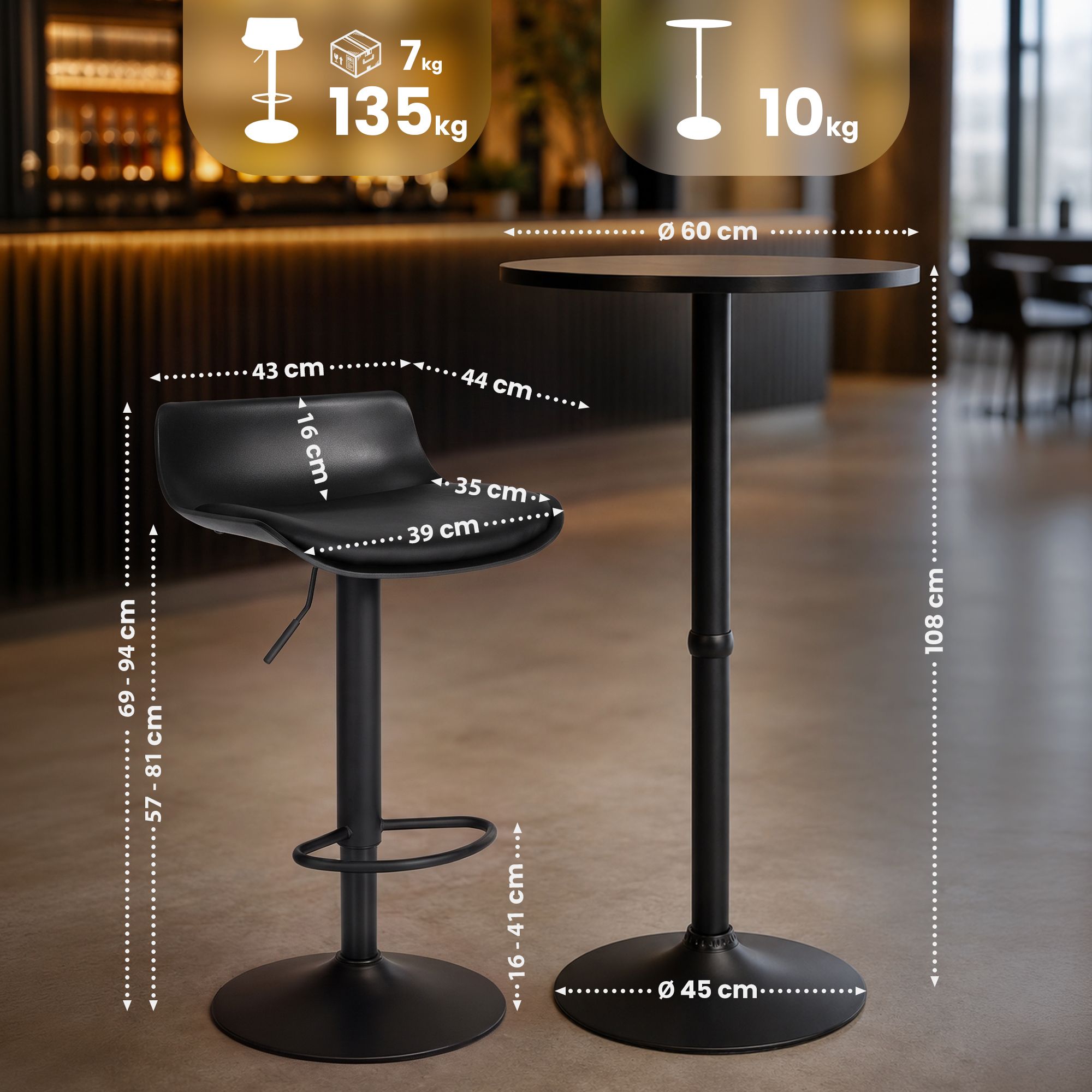 Set de mesa alta de bar Navo con 2 taburetes en polipiel