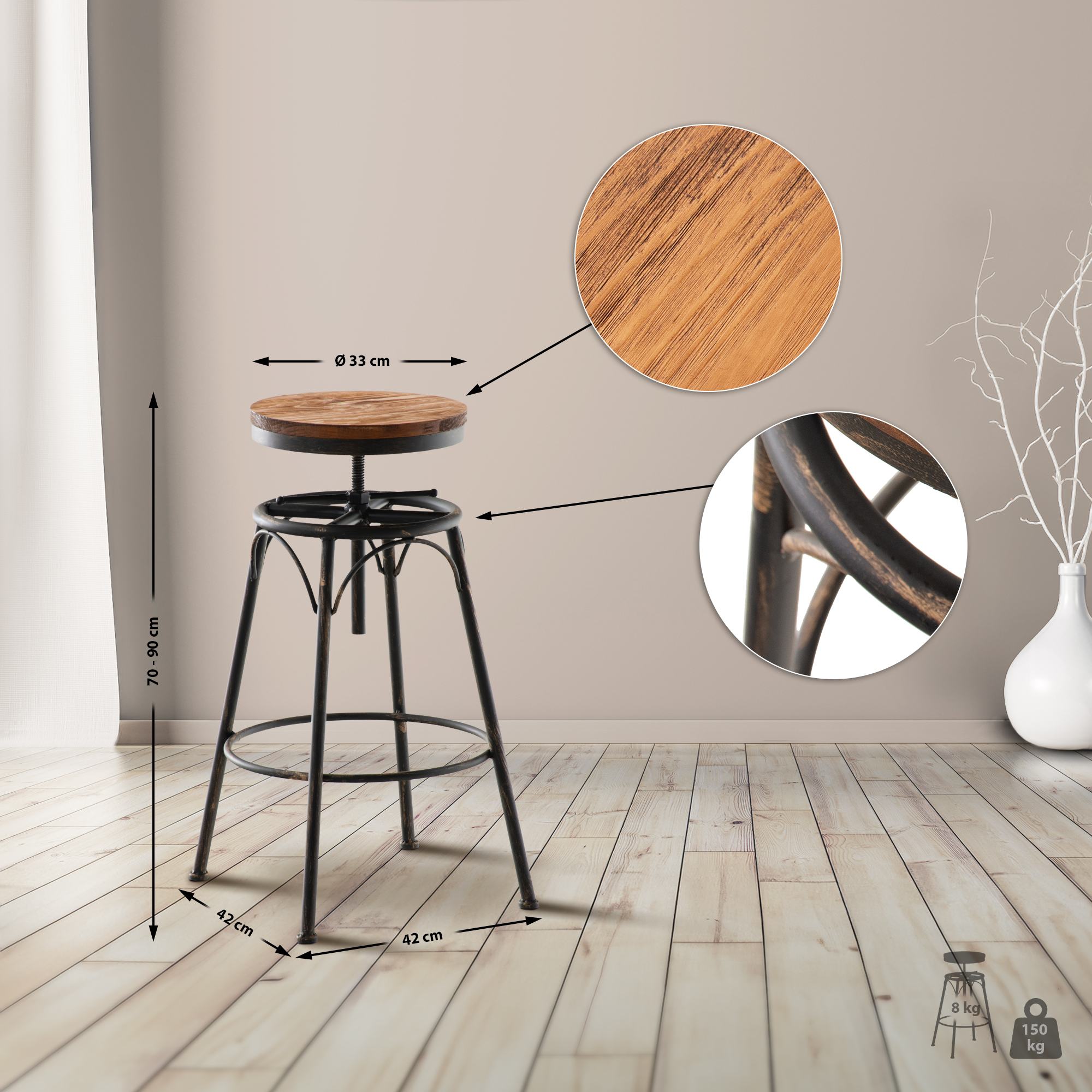 Set de 2 Taburetes de bar Beam de metal y madera