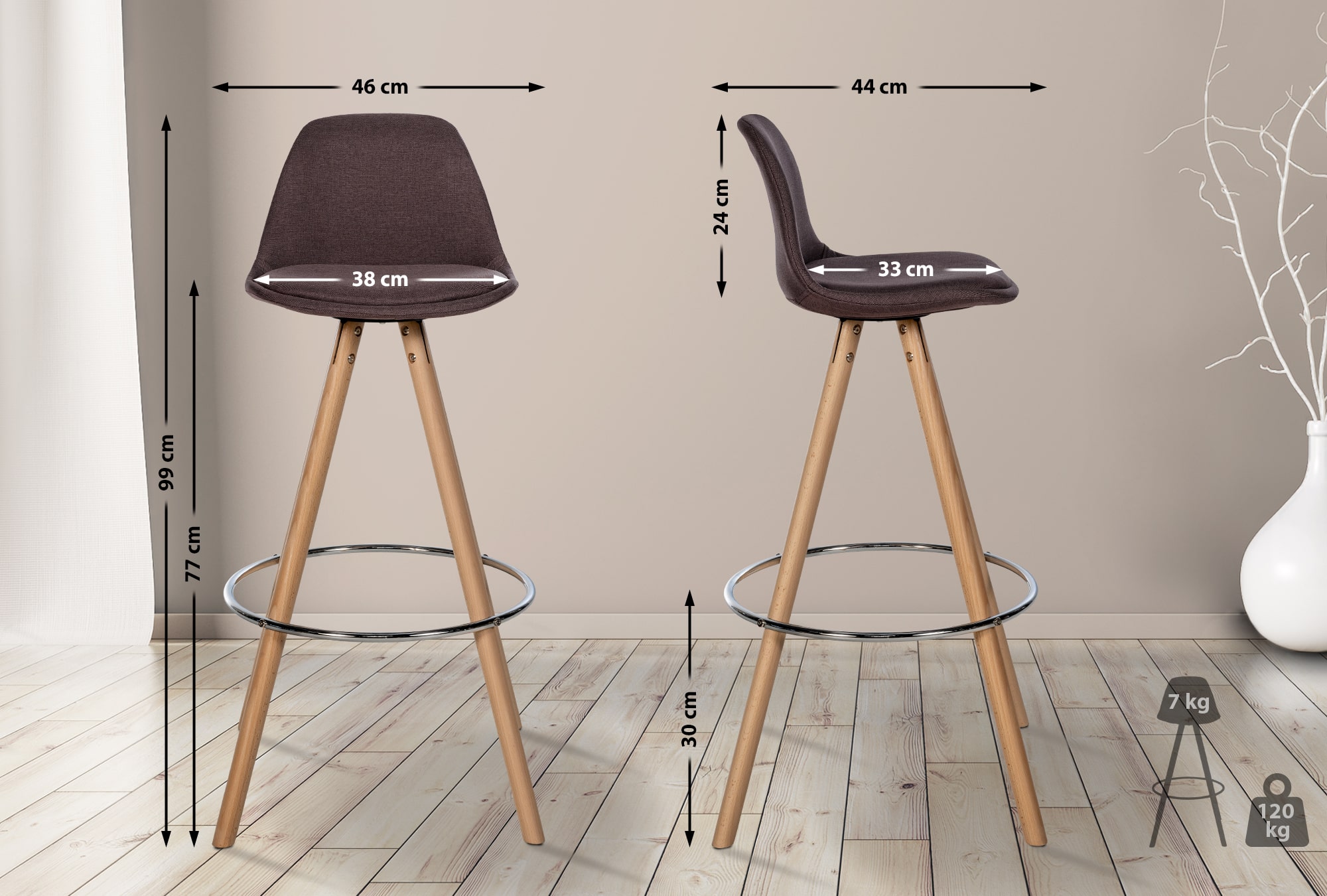 Taburete de bar Corbin de tela con base de 4 patas redondas