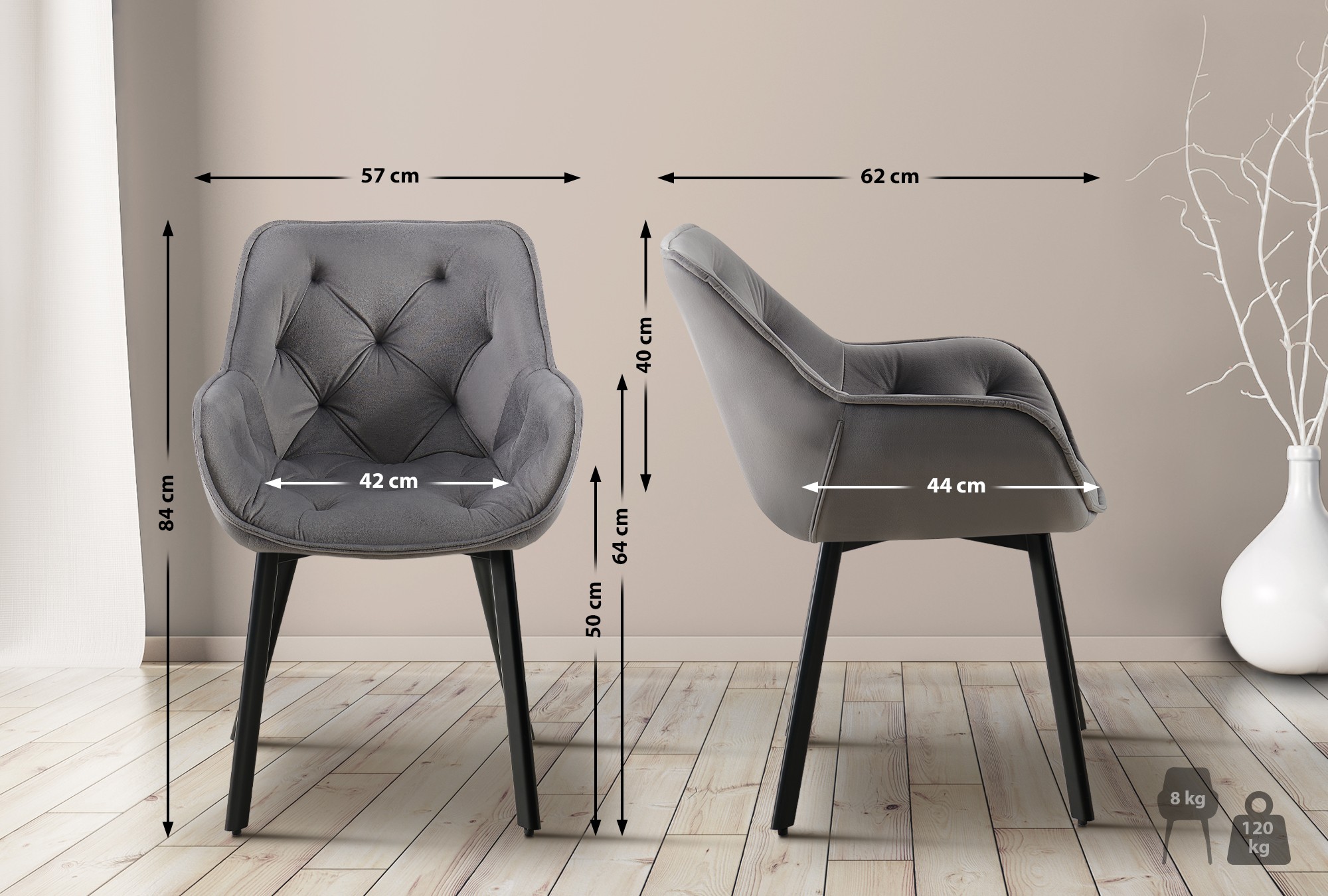 Juego de 2 Sillas de Comedor Antigo Giratorias de Terciopelo